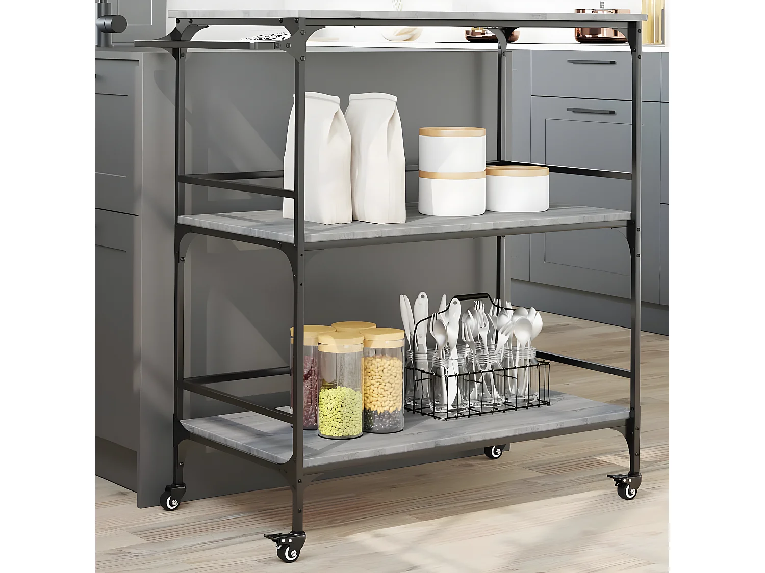 Chariot de cuisine sonoma gris 100,5x50x105 bois d'ingénierie