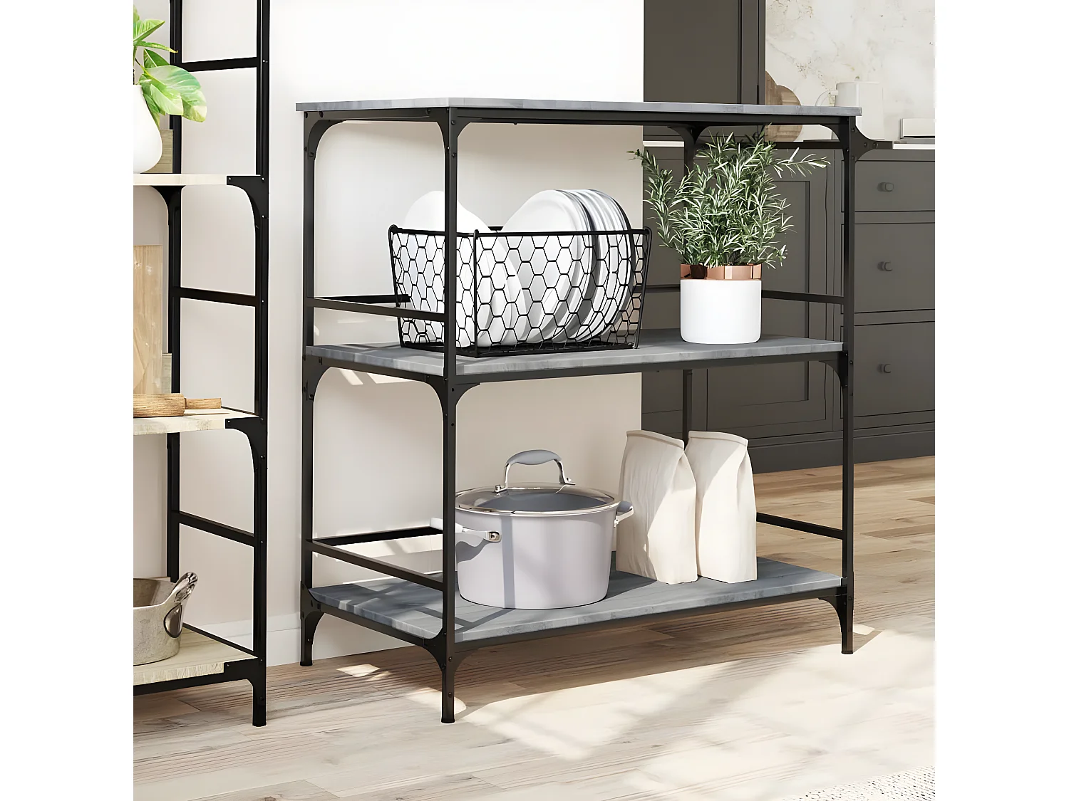 Chariot de cuisine sonoma gris 100,5x50x105 bois d'ingénierie