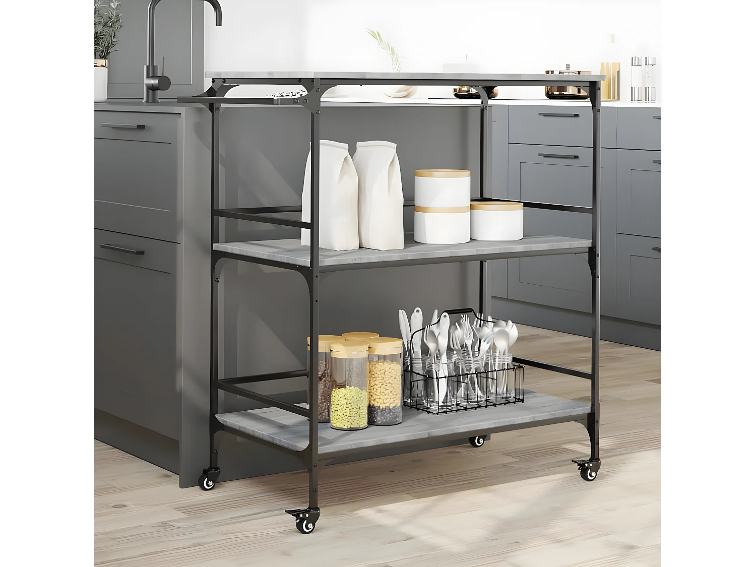 Chariot de cuisine sonoma gris 100,5x50x105 bois d'ingénierie