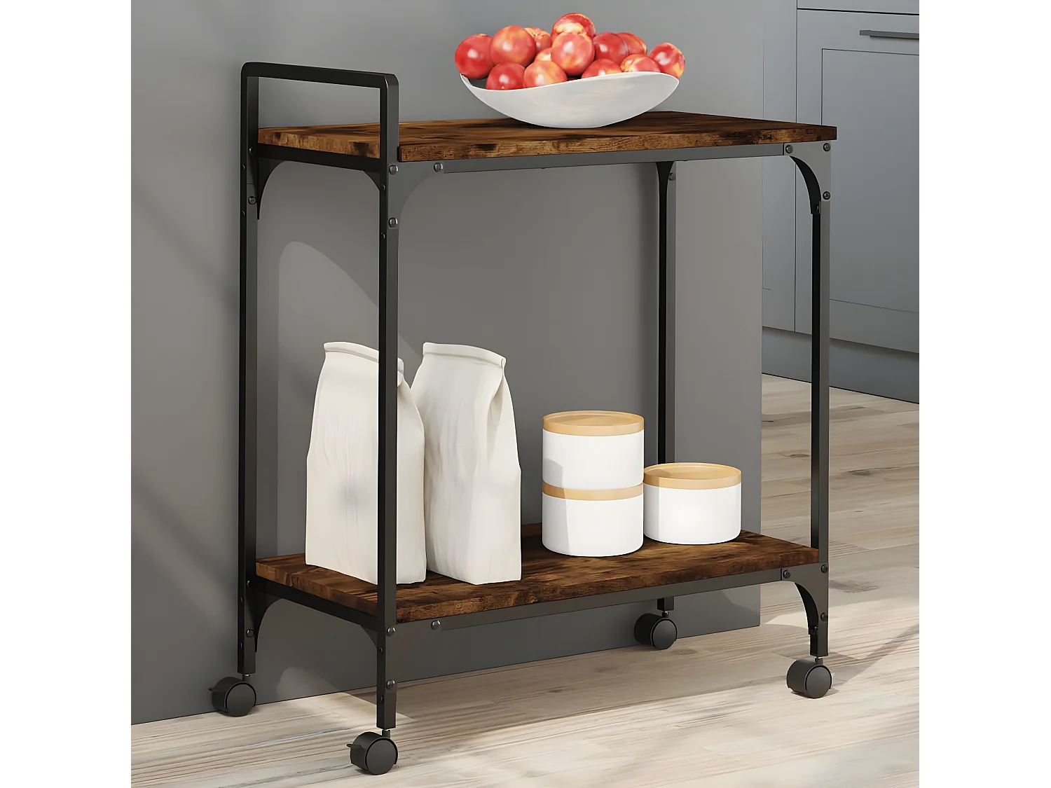 Chariot de cuisine chêne fumé 60,5x31x72,5 bois d'ingénierie