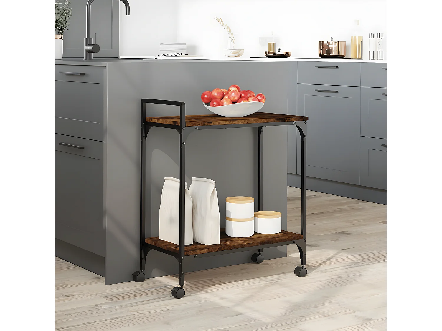 Chariot de cuisine chêne fumé 60,5x31x72,5 bois d'ingénierie