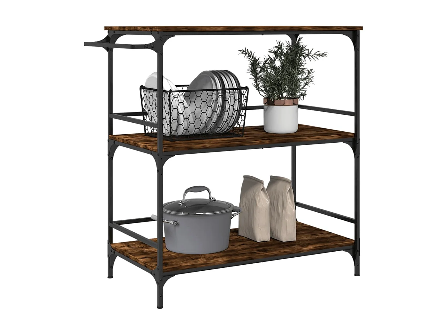 Chariot de cuisine chêne fumé 100,5x50x105 bois d'ingénierie