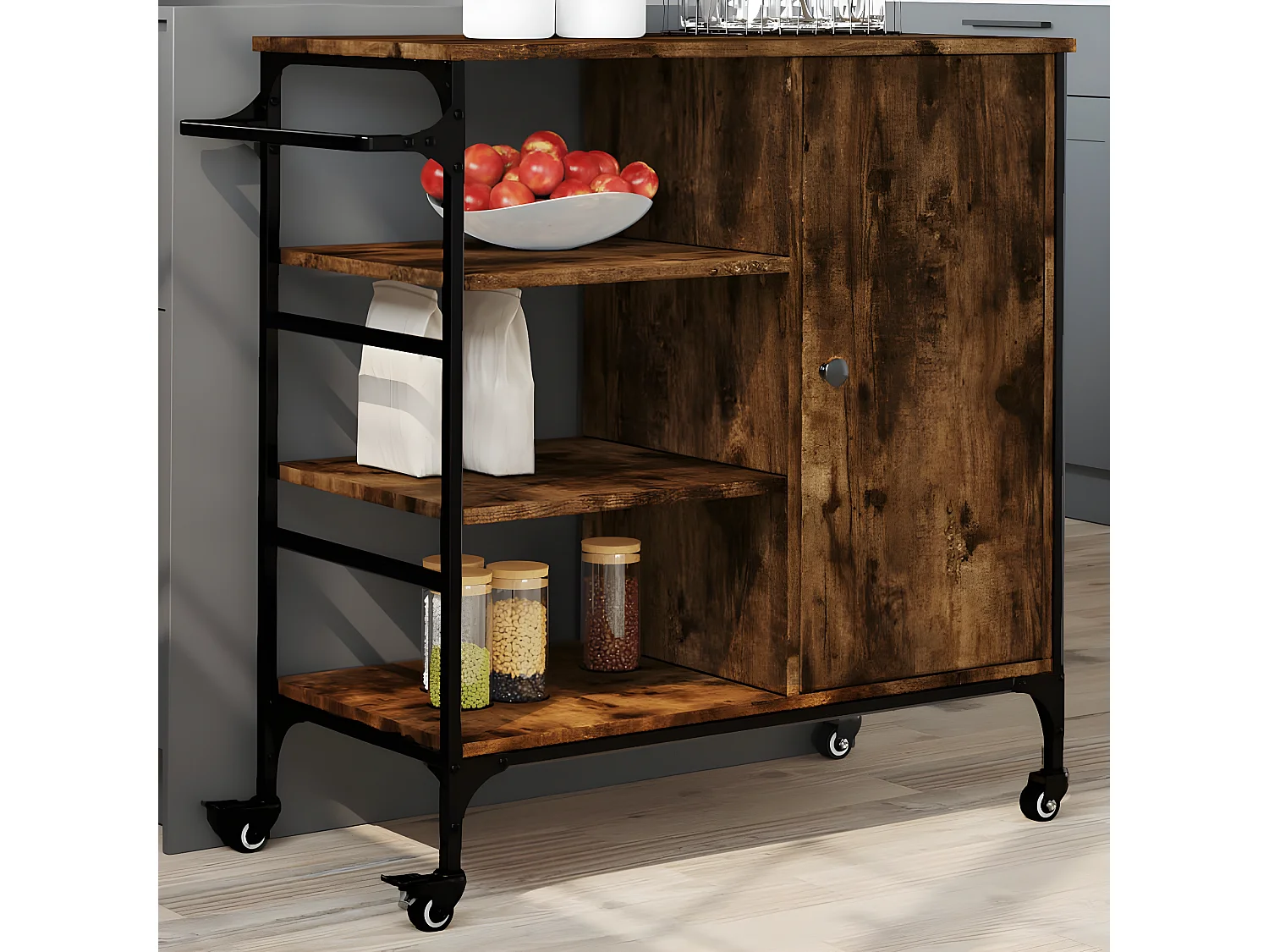 Chariot de cuisine chêne fumé 87,5x38,5x84,5 bois ingénierie