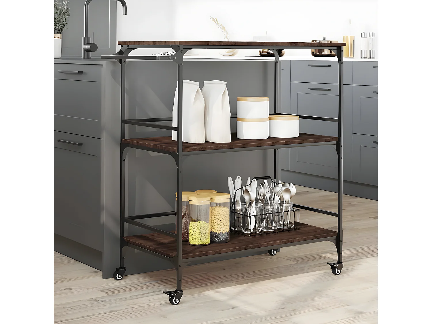 Chariot cuisine chêne marron 100,5x50x105 bois d'ingénierie