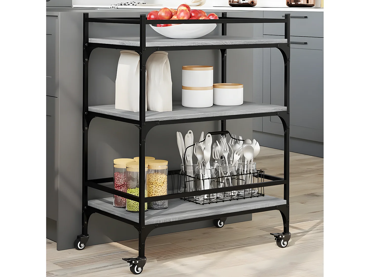 Chariot de cuisine sonoma gris 65x40x86,5 bois d'ingénierie