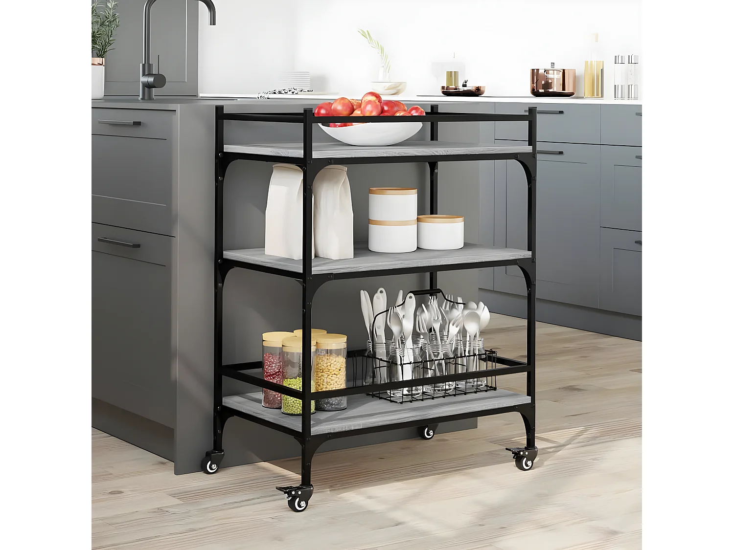 Chariot de cuisine sonoma gris 65x40x86,5 bois d'ingénierie