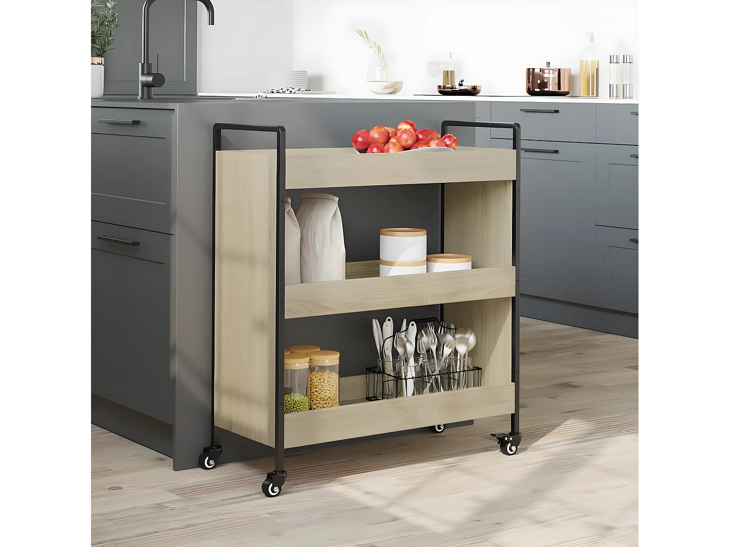 Chariot de cuisine chêne sonoma 70x30x82 bois d'ingénierie