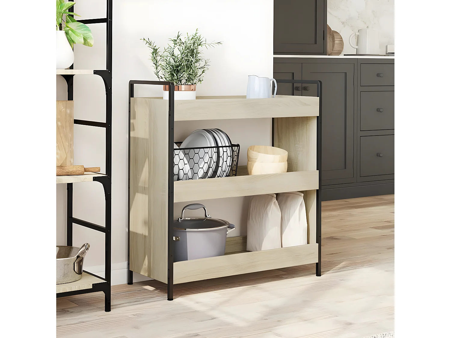 Chariot de cuisine chêne sonoma 70x30x82 bois d'ingénierie