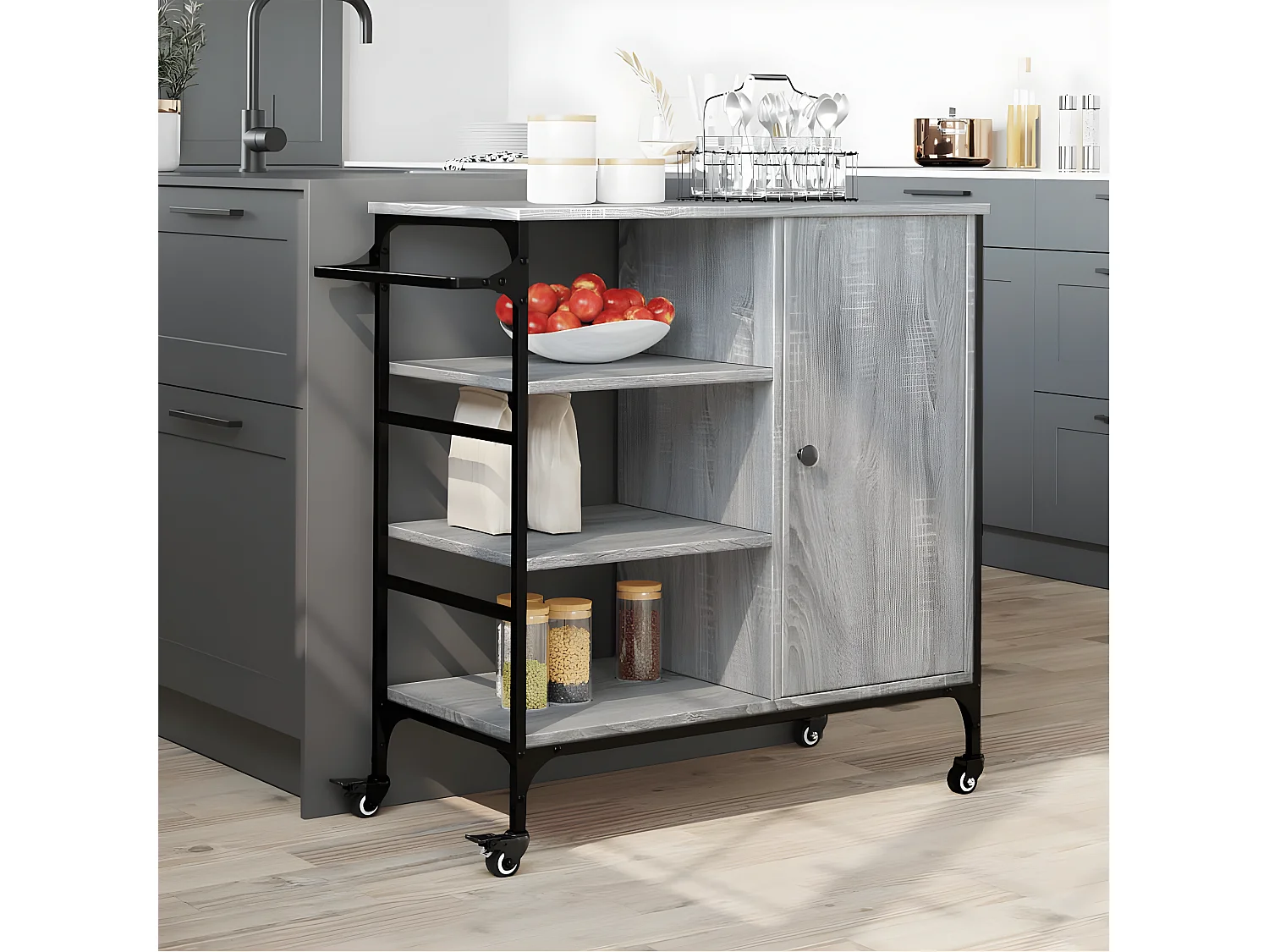 Chariot de cuisine sonoma gris 87,5x38,5x84,5 bois ingénierie