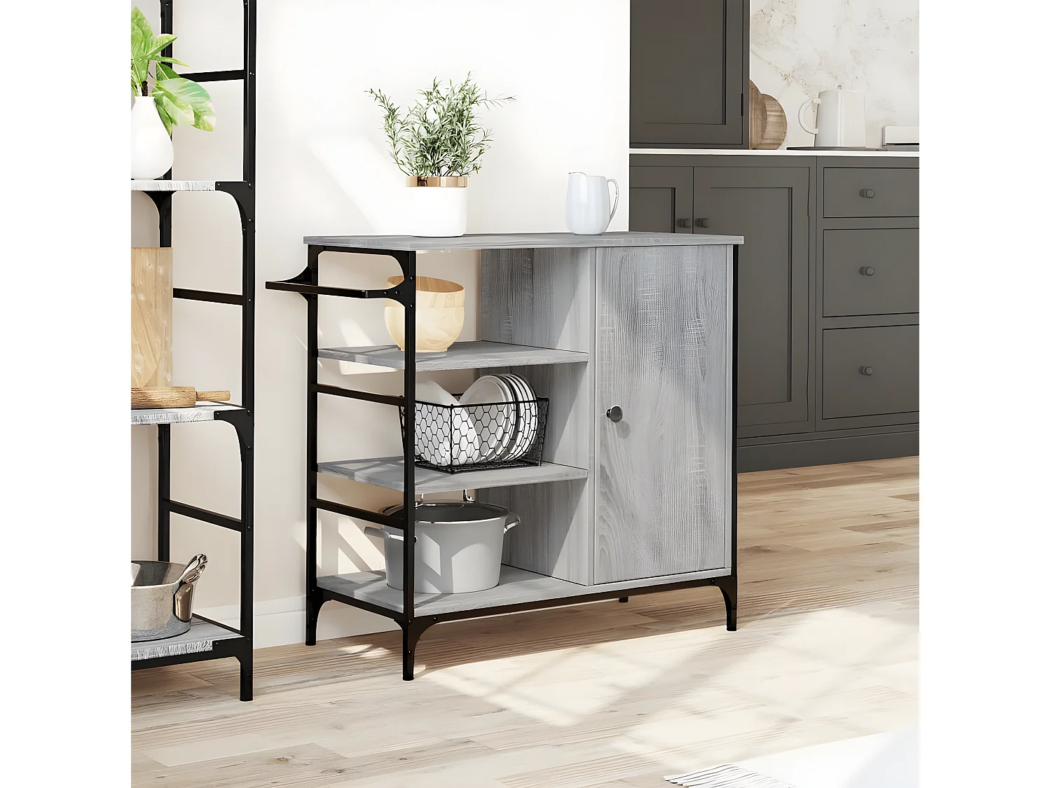 Chariot de cuisine sonoma gris 87,5x38,5x84,5 bois ingénierie