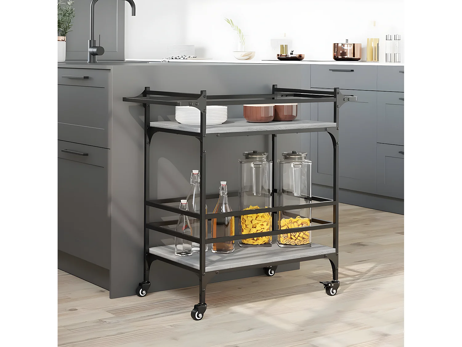 Chariot de cuisine sonoma gris 82x40x78,5 bois d'ingénierie