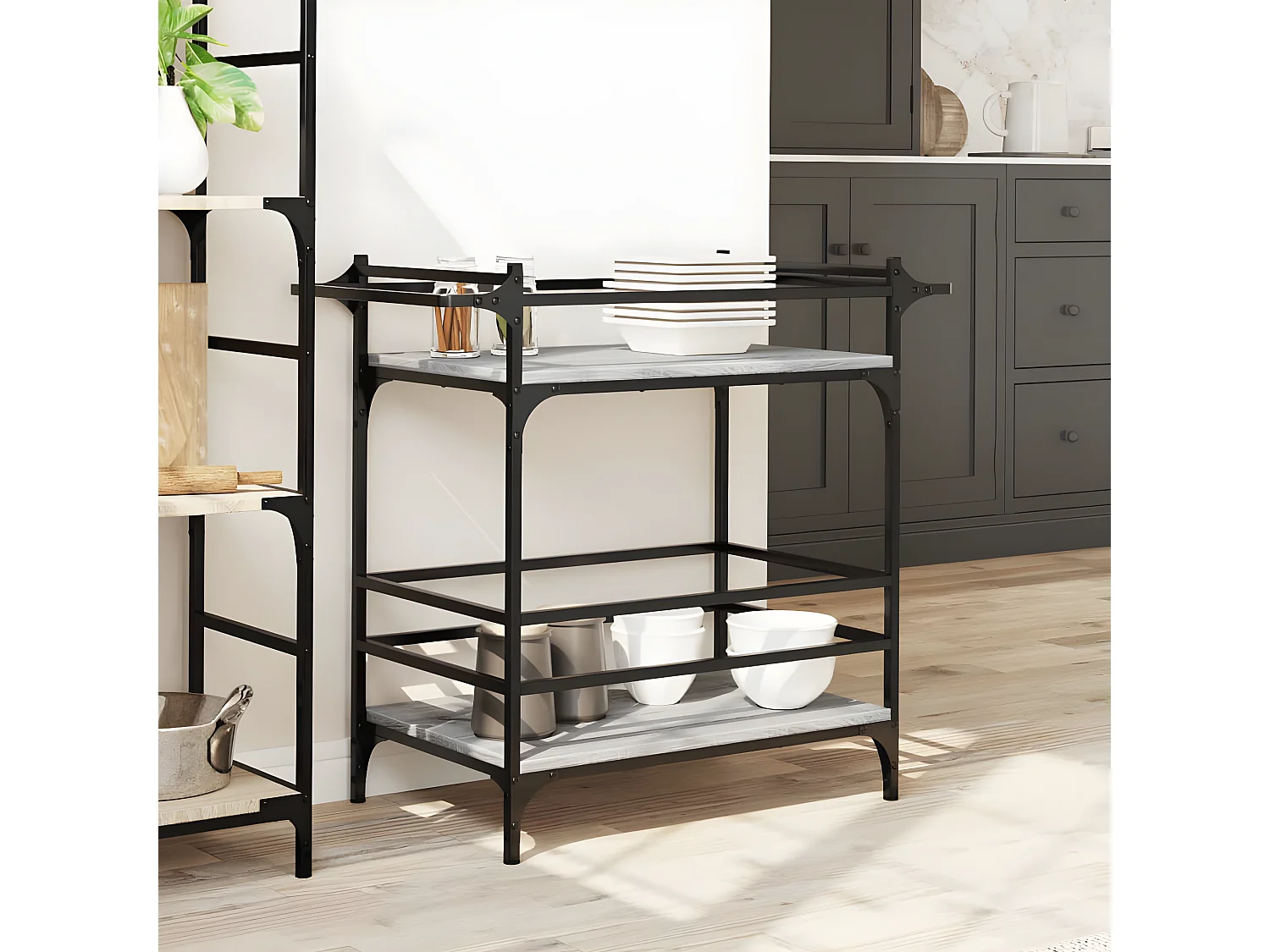 Chariot de cuisine sonoma gris 82x40x78,5 bois d'ingénierie