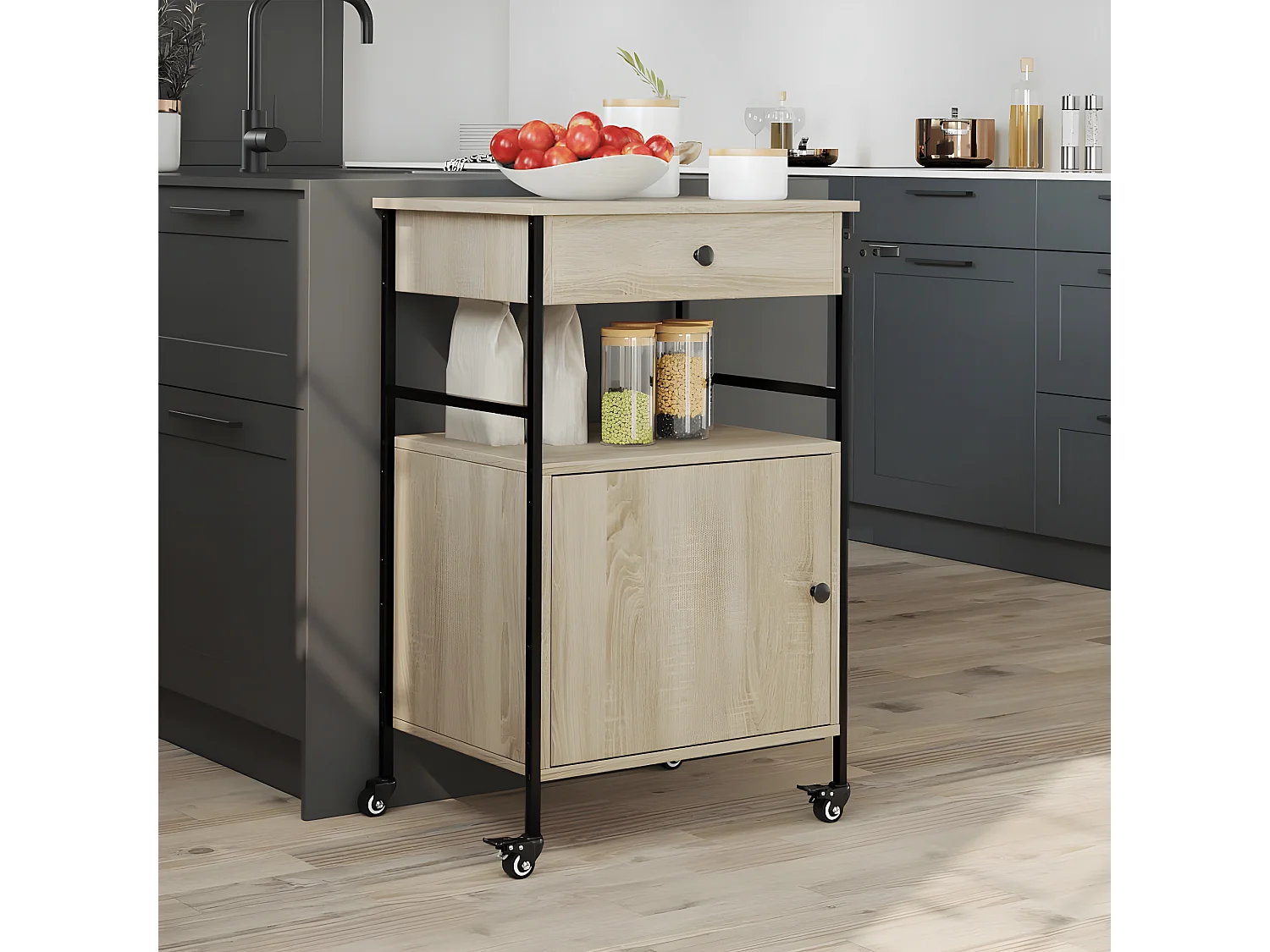 Chariot de cuisine chêne sonoma 56x43x89,5 bois d'ingénierie