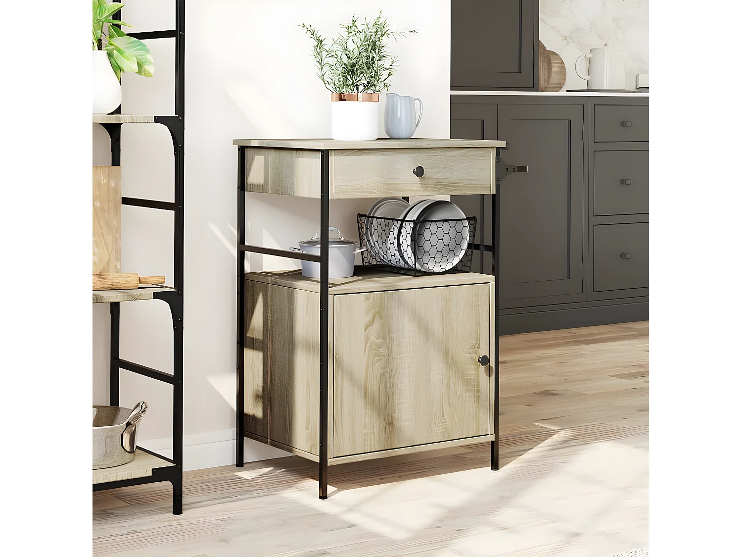 Chariot de cuisine chêne sonoma 56x43x89,5 bois d'ingénierie