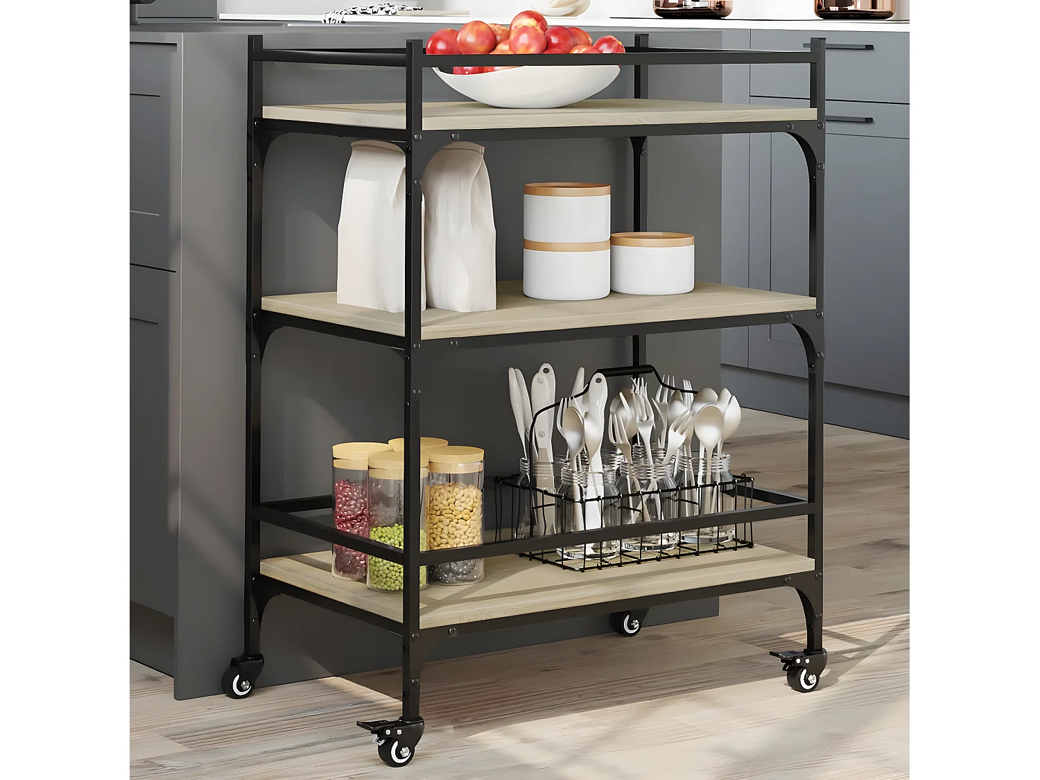 Chariot de cuisine chêne sonoma 65x40x86,5 bois d'ingénierie