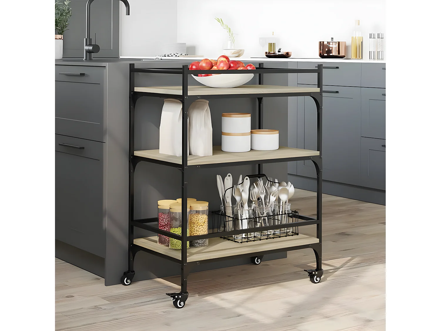 Chariot de cuisine chêne sonoma 65x40x86,5 bois d'ingénierie