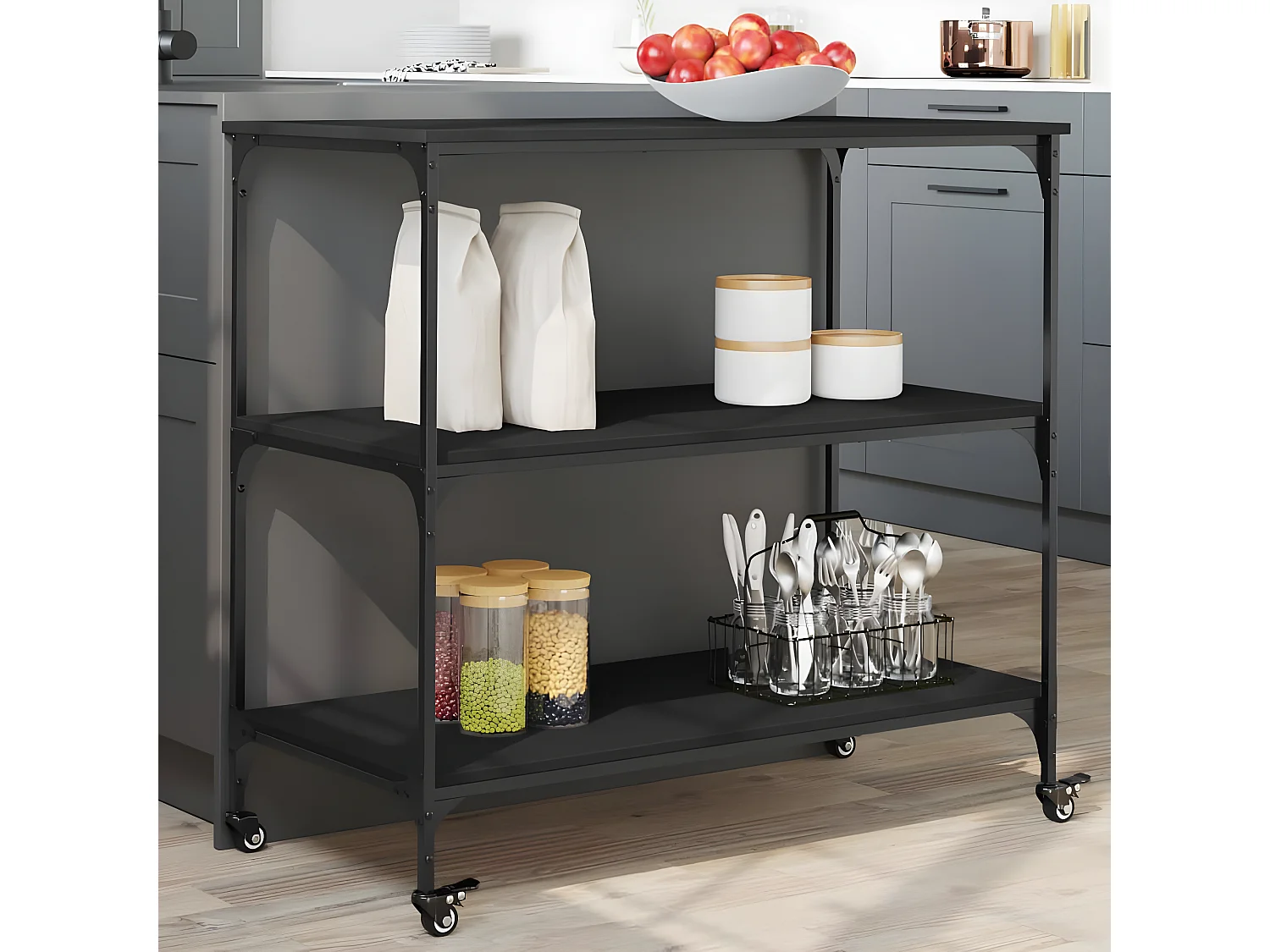 Chariot de cuisine noir 102x50x95 bois d'ingénierie