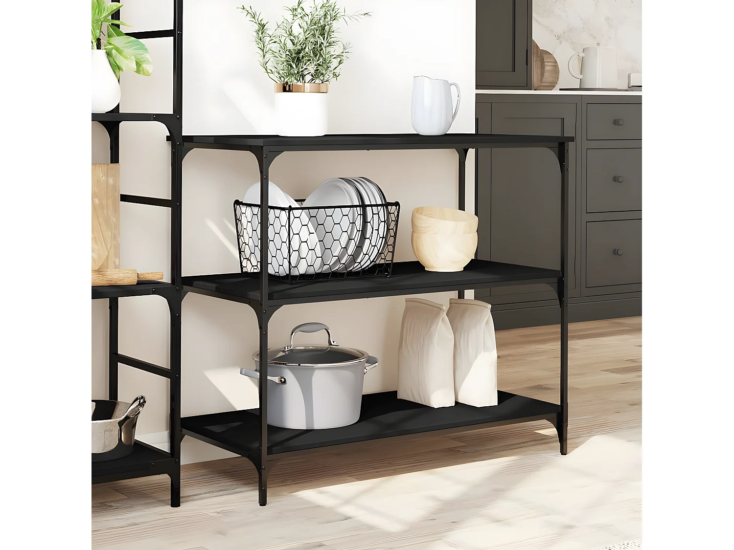 Chariot de cuisine noir 102x50x95 bois d'ingénierie