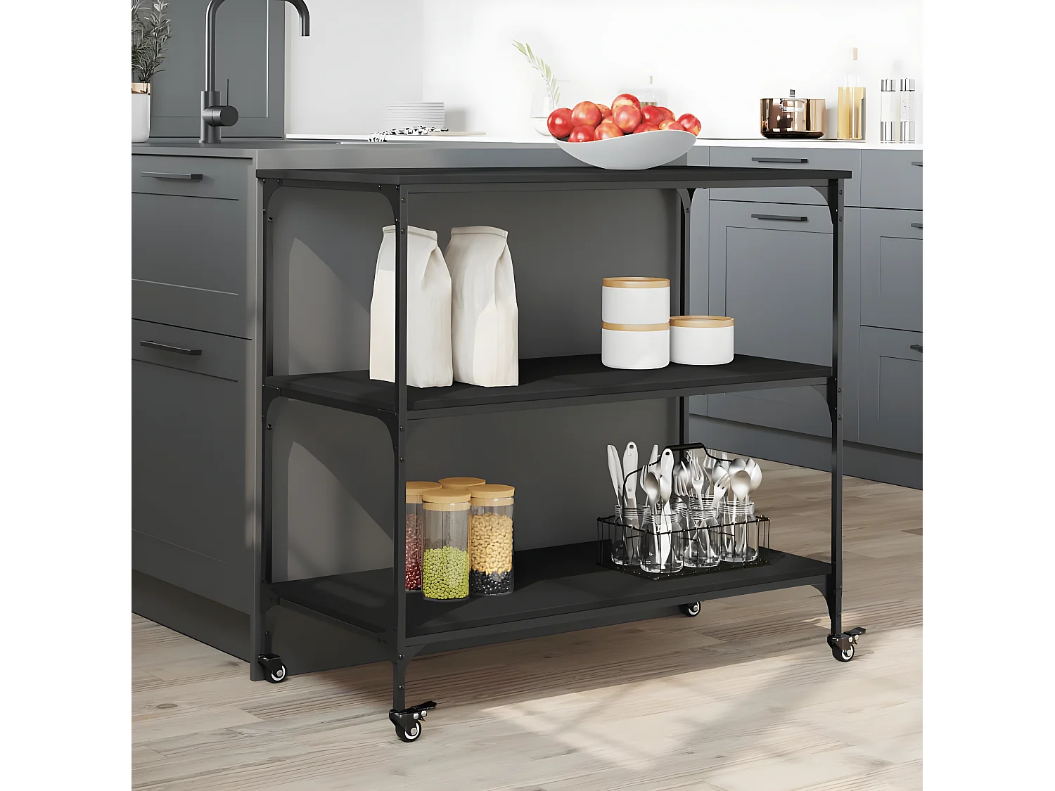 Chariot de cuisine noir 102x50x95 bois d'ingénierie