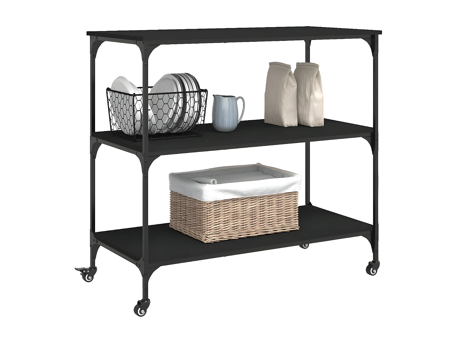 Chariot de cuisine noir 102x50x95 bois d'ingénierie