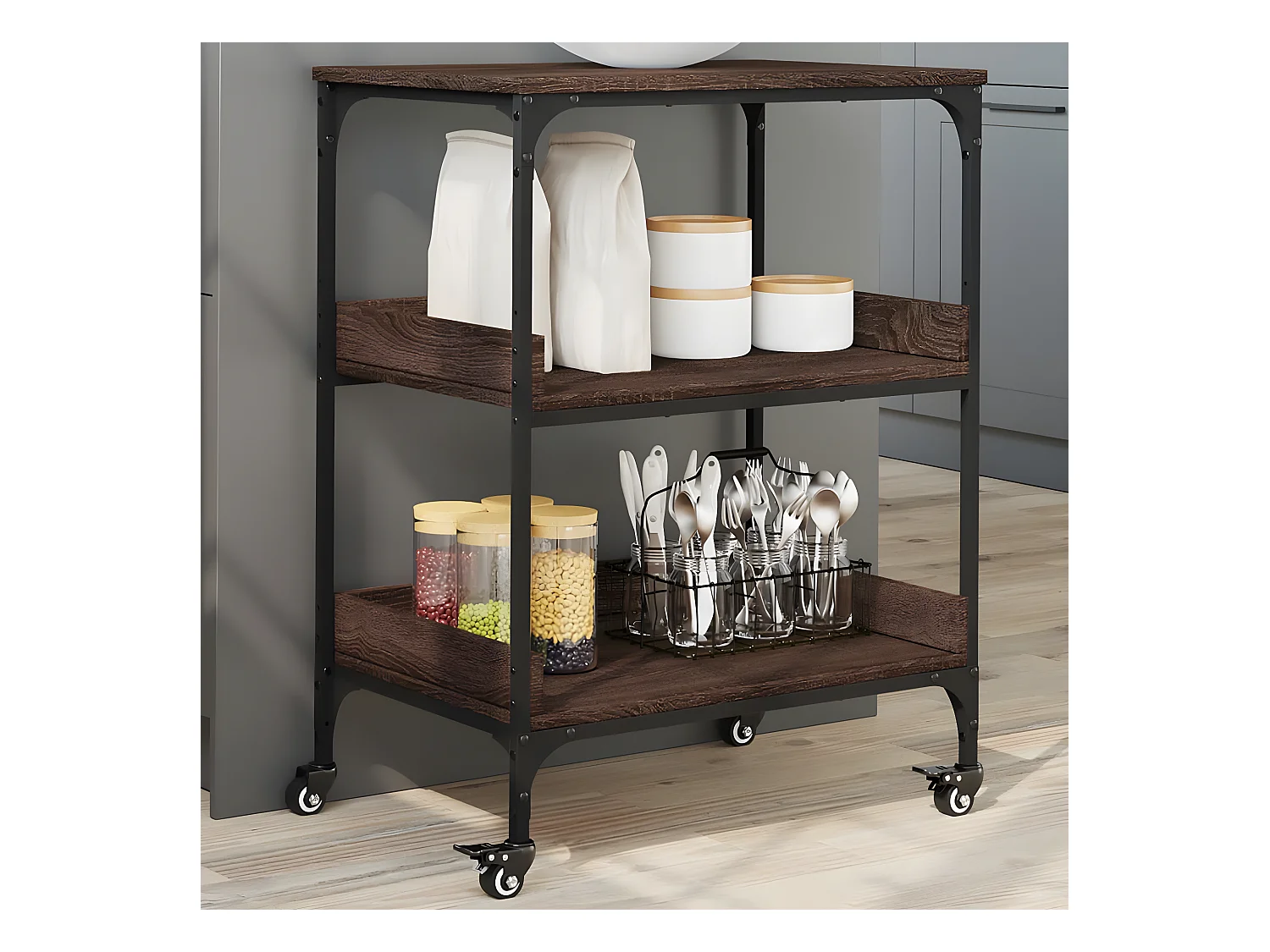 Chariot de cuisine chêne marron 60x41x80,5 bois d'ingénierie