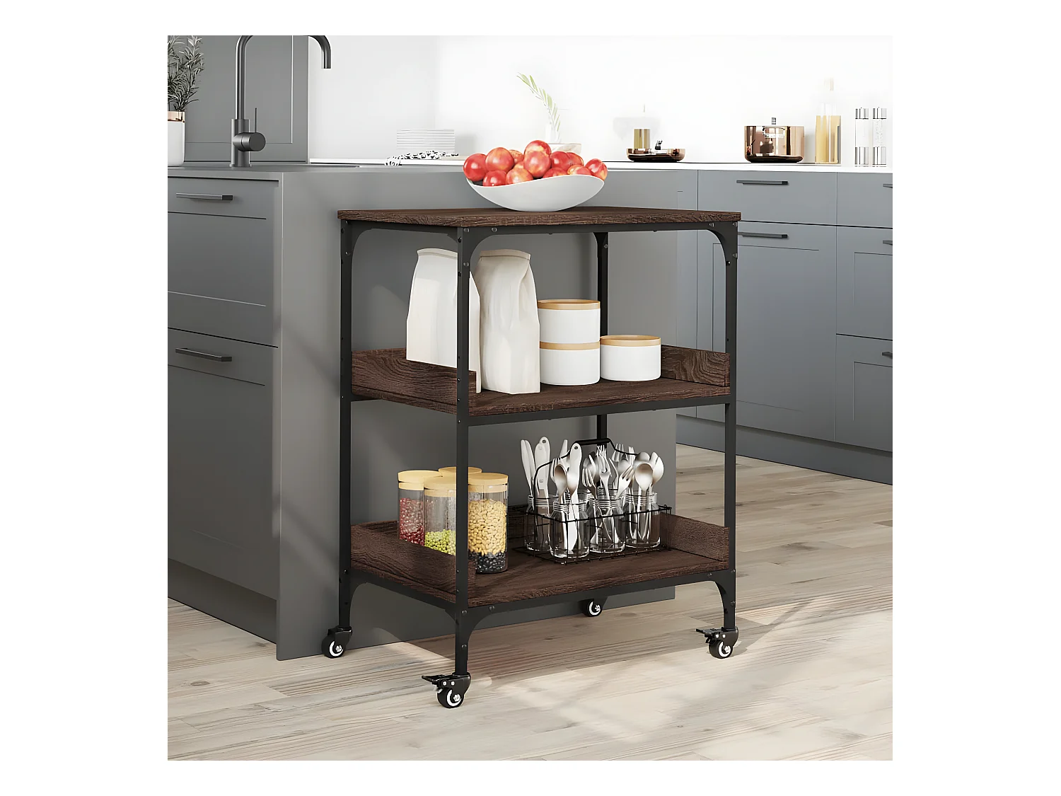 Chariot de cuisine chêne marron 60x41x80,5 bois d'ingénierie