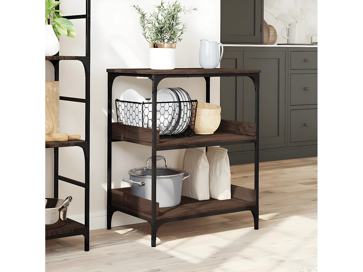 Keukentrolley 60x41x80,5 cm bewerkt hout bruin eikenkleurig