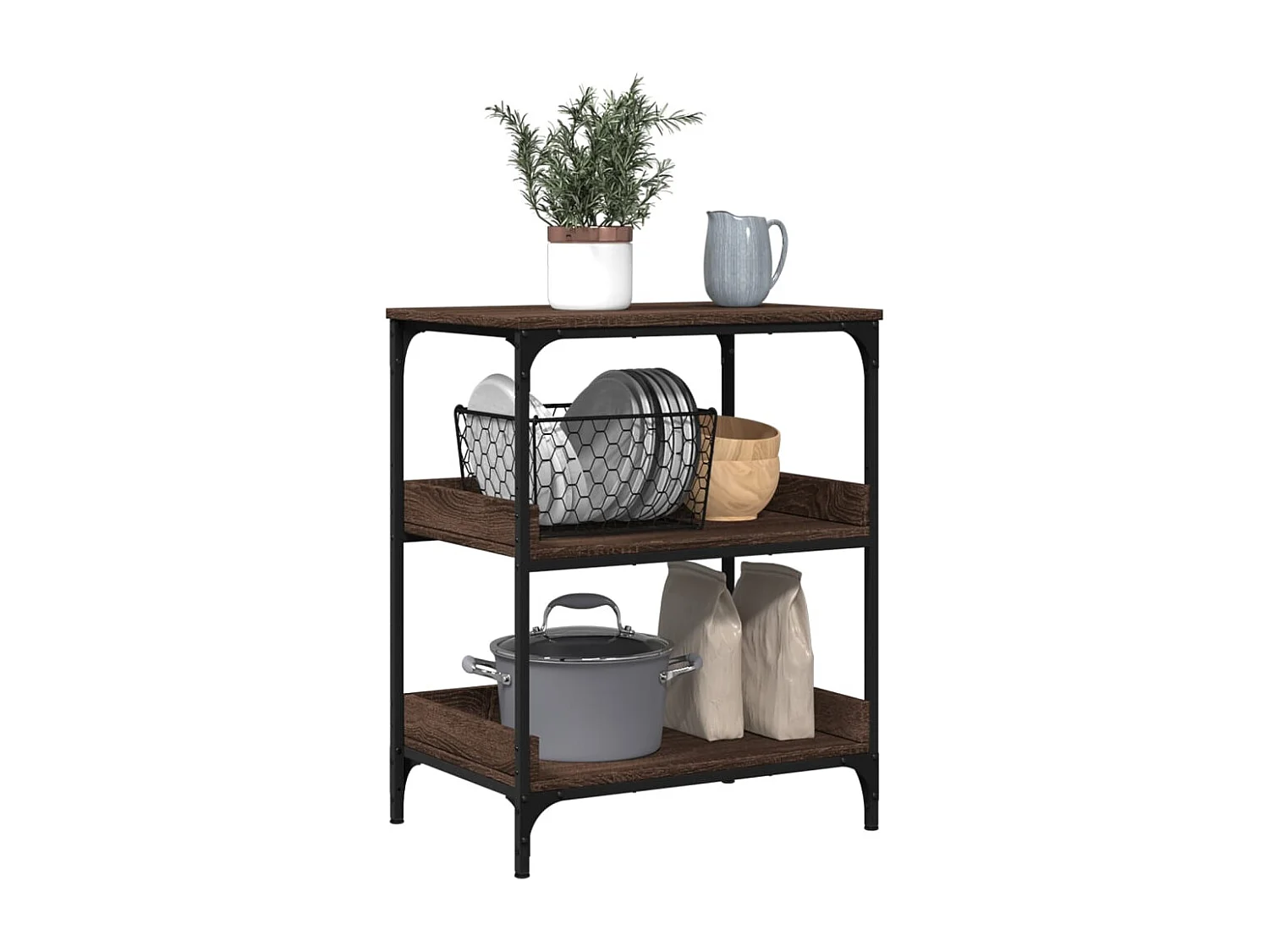 Keukentrolley 60x41x80,5 cm bewerkt hout bruin eikenkleurig