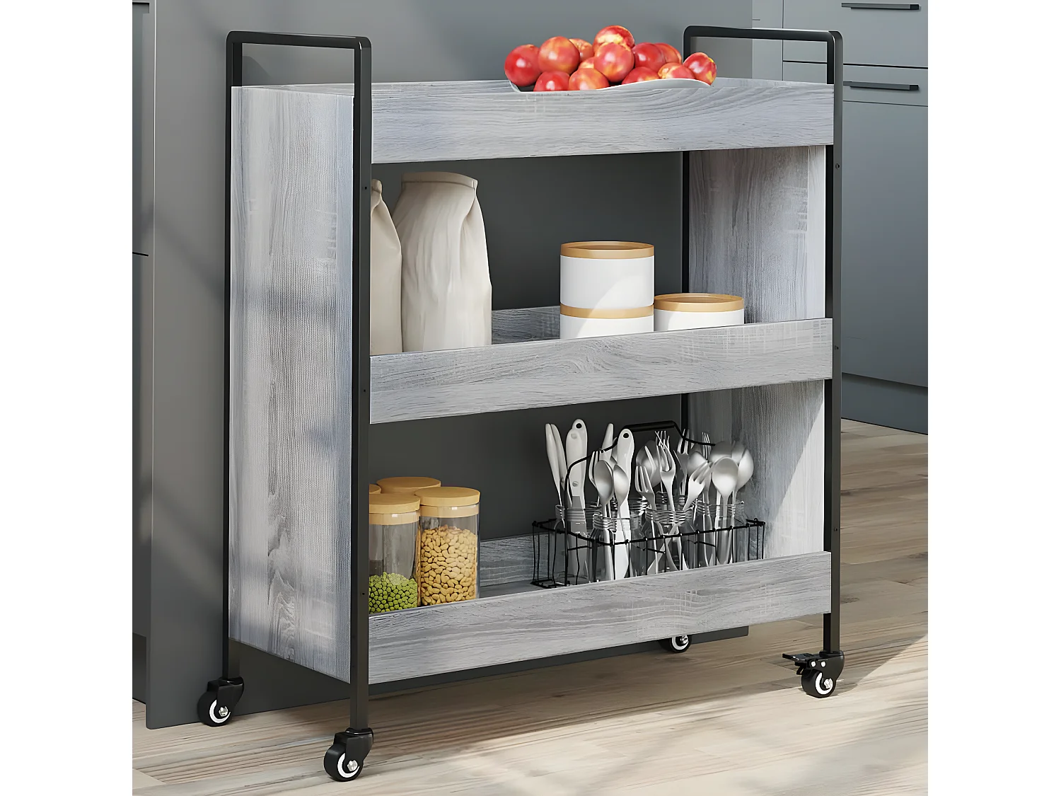 Chariot de cuisine sonoma gris 70x30x82 bois d'ingénierie