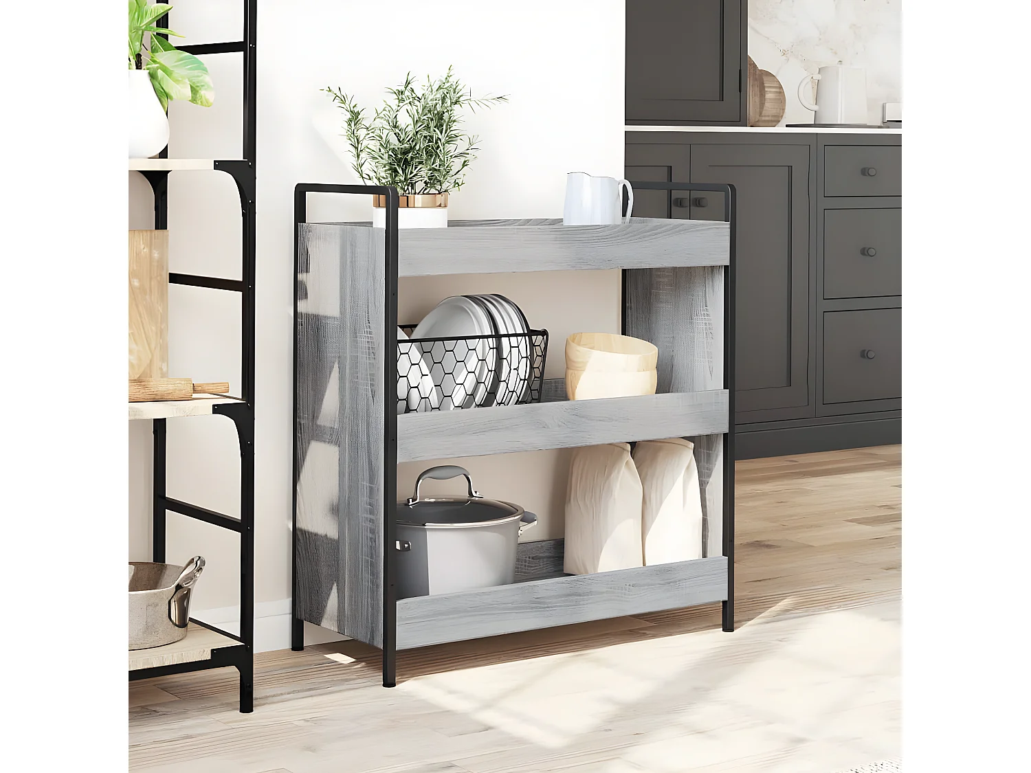 Chariot de cuisine sonoma gris 70x30x82 bois d'ingénierie