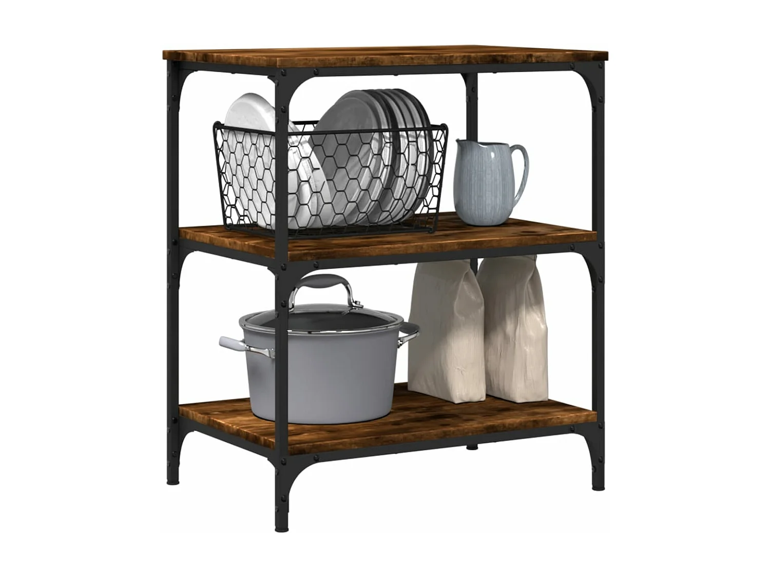 Chariot de cuisine chêne fumé 60x41x76 bois d'ingénierie