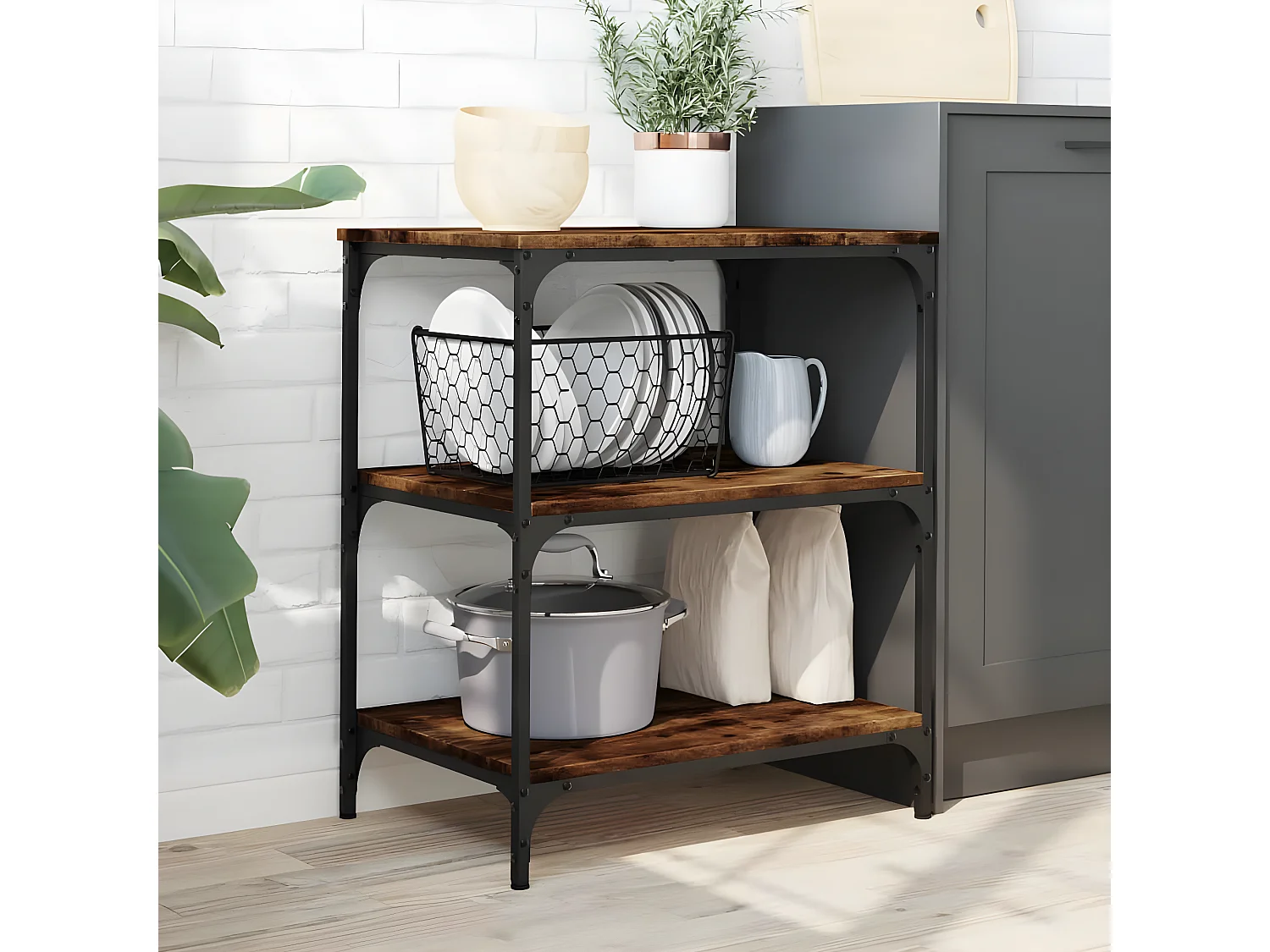 Chariot de cuisine chêne fumé 60x41x76 bois d'ingénierie