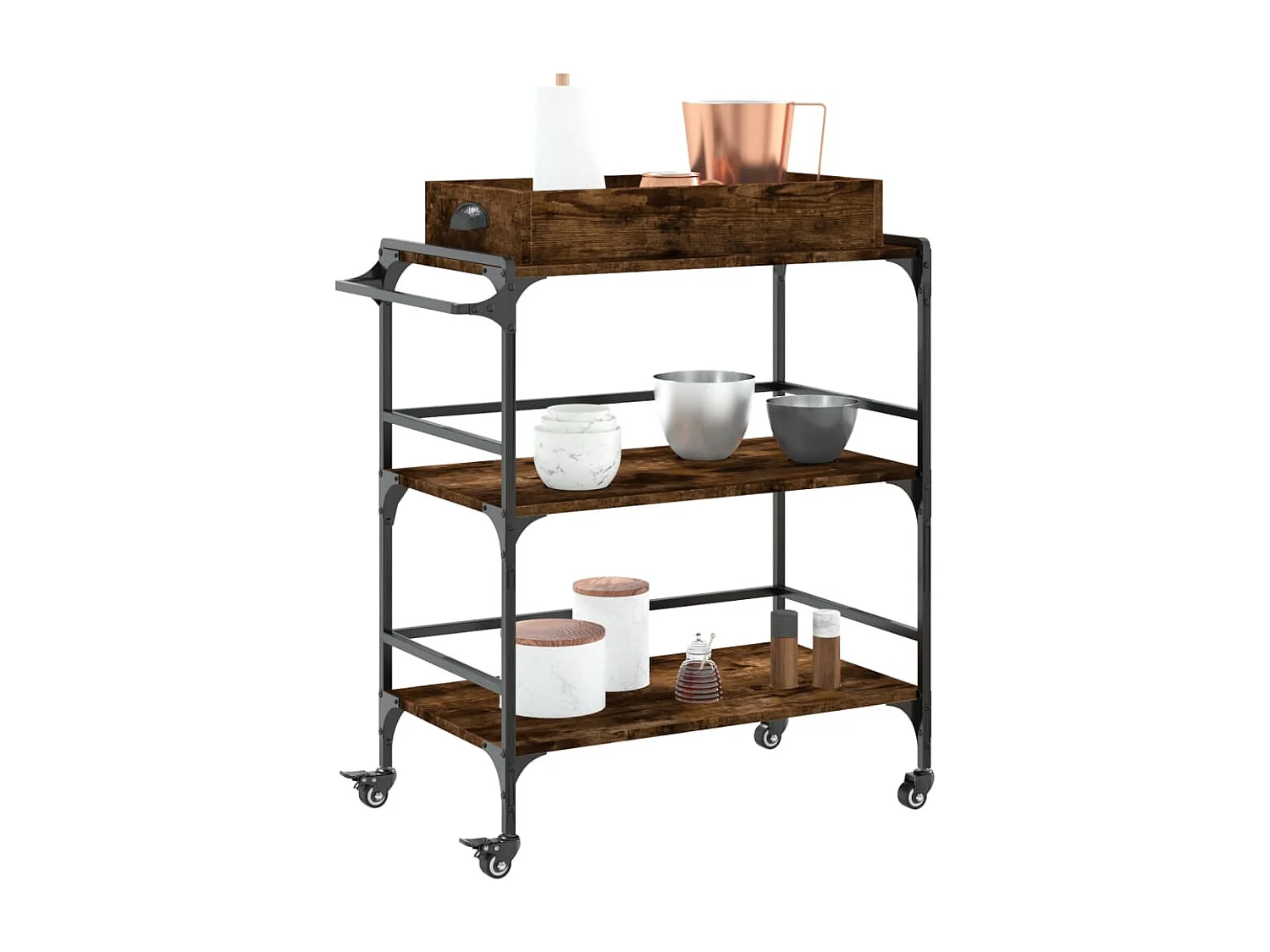 Chariot de cuisine chêne fumé 81,5x41x92,5 bois d'ingénierie