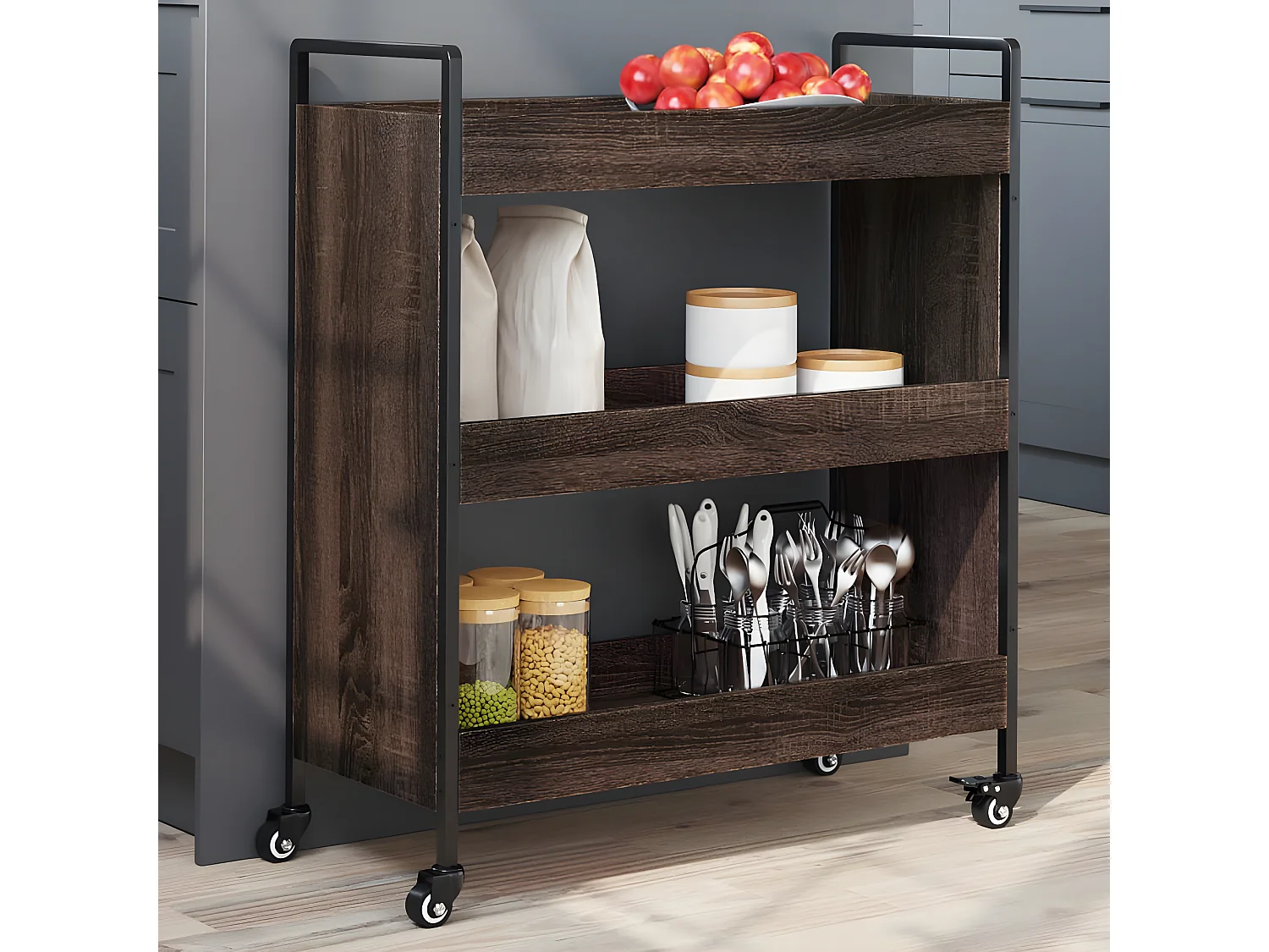 Chariot de cuisine chêne marron 70x30x82 bois d'ingénierie