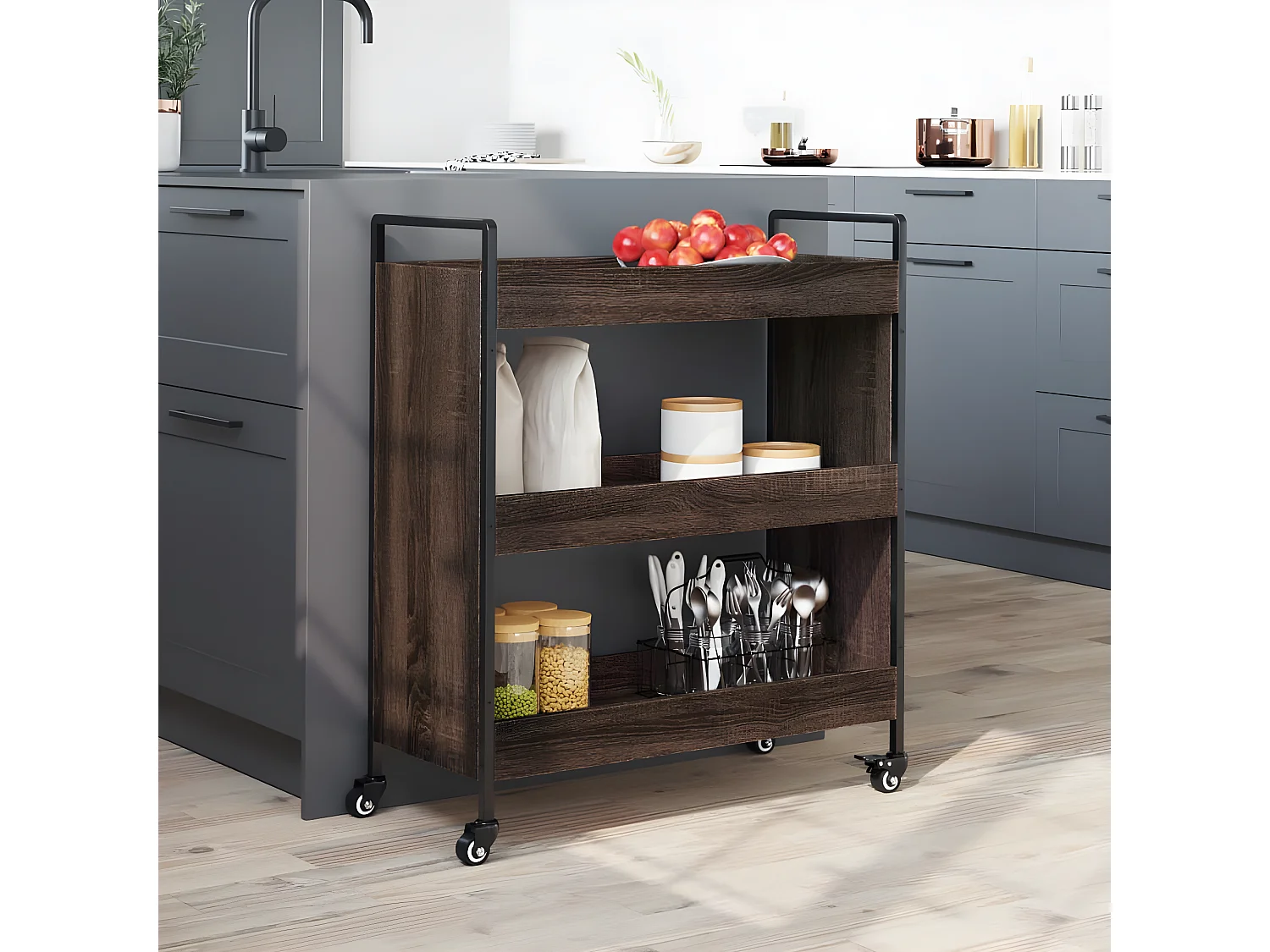 Chariot de cuisine chêne marron 70x30x82 bois d'ingénierie