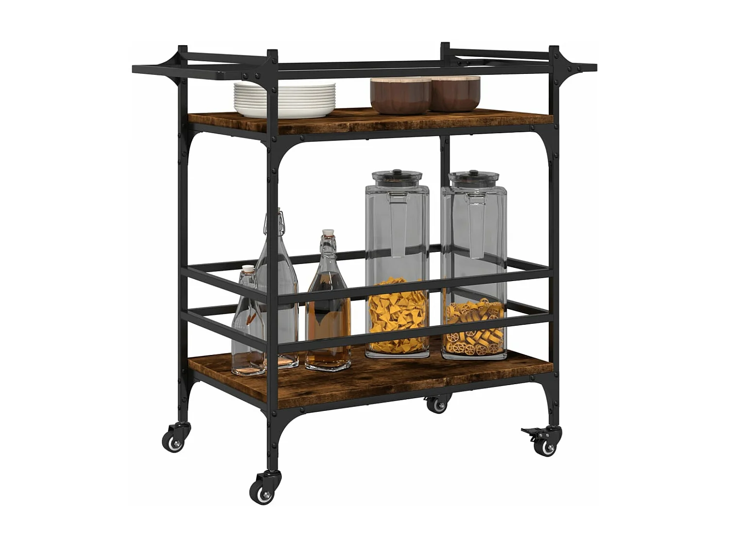 Chariot de cuisine chêne fumé 82x40x78,5 bois d'ingénierie