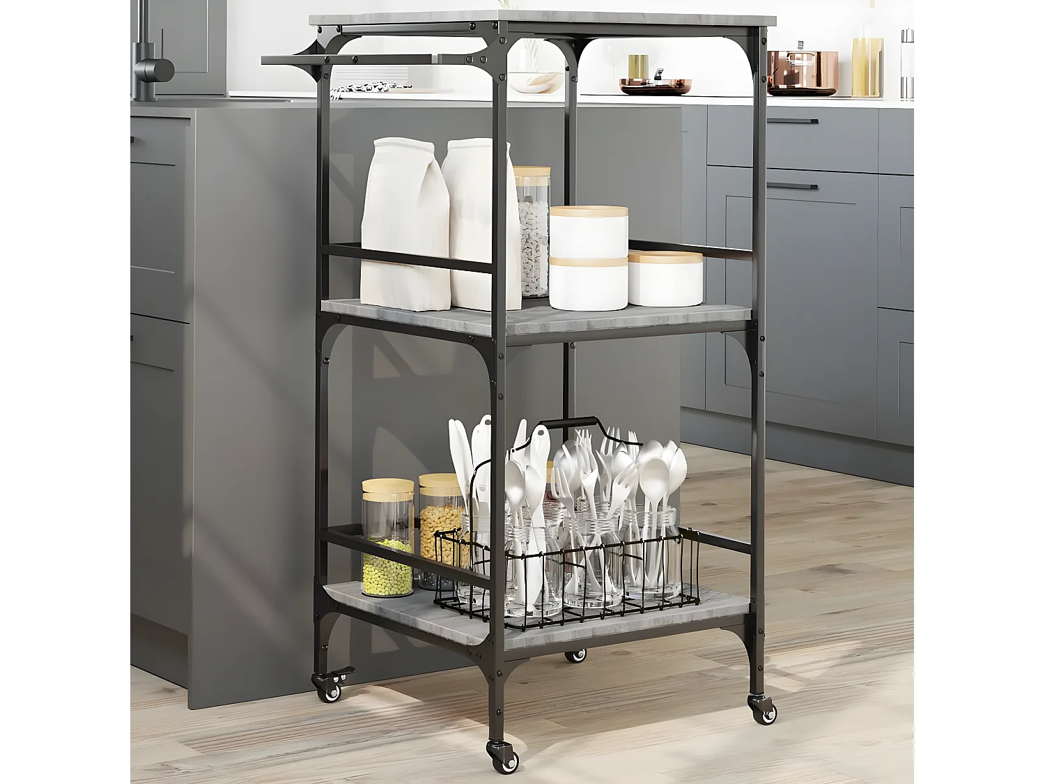 Chariot de cuisine sonoma gris 60,5x50x105 bois d'ingénierie