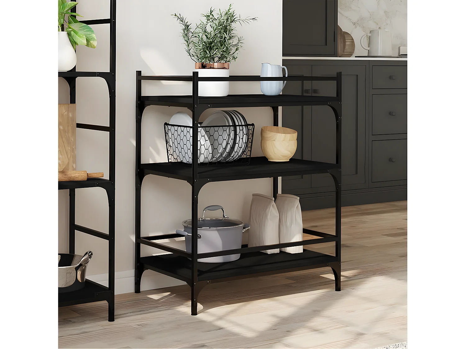 Chariot de cuisine noir 65x40x86,5 bois d'ingénierie