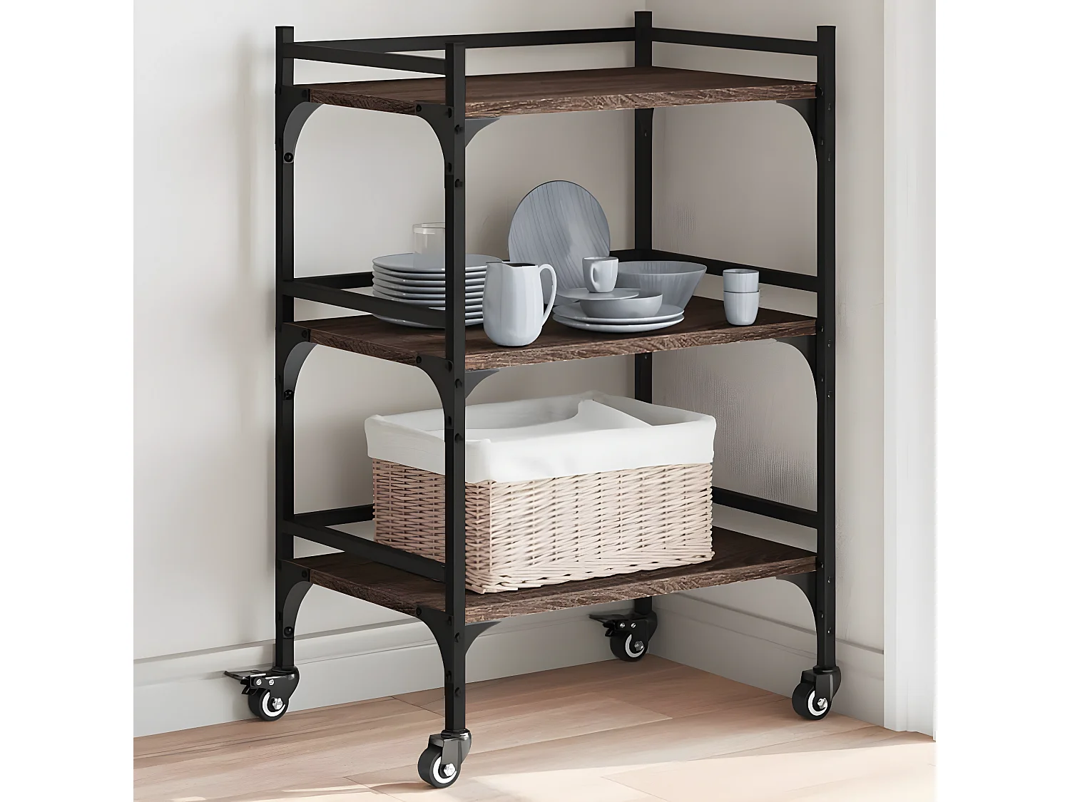 vidaXL Carrito de cocina madera ingeniería marrón roble 50x35x75,5 cm