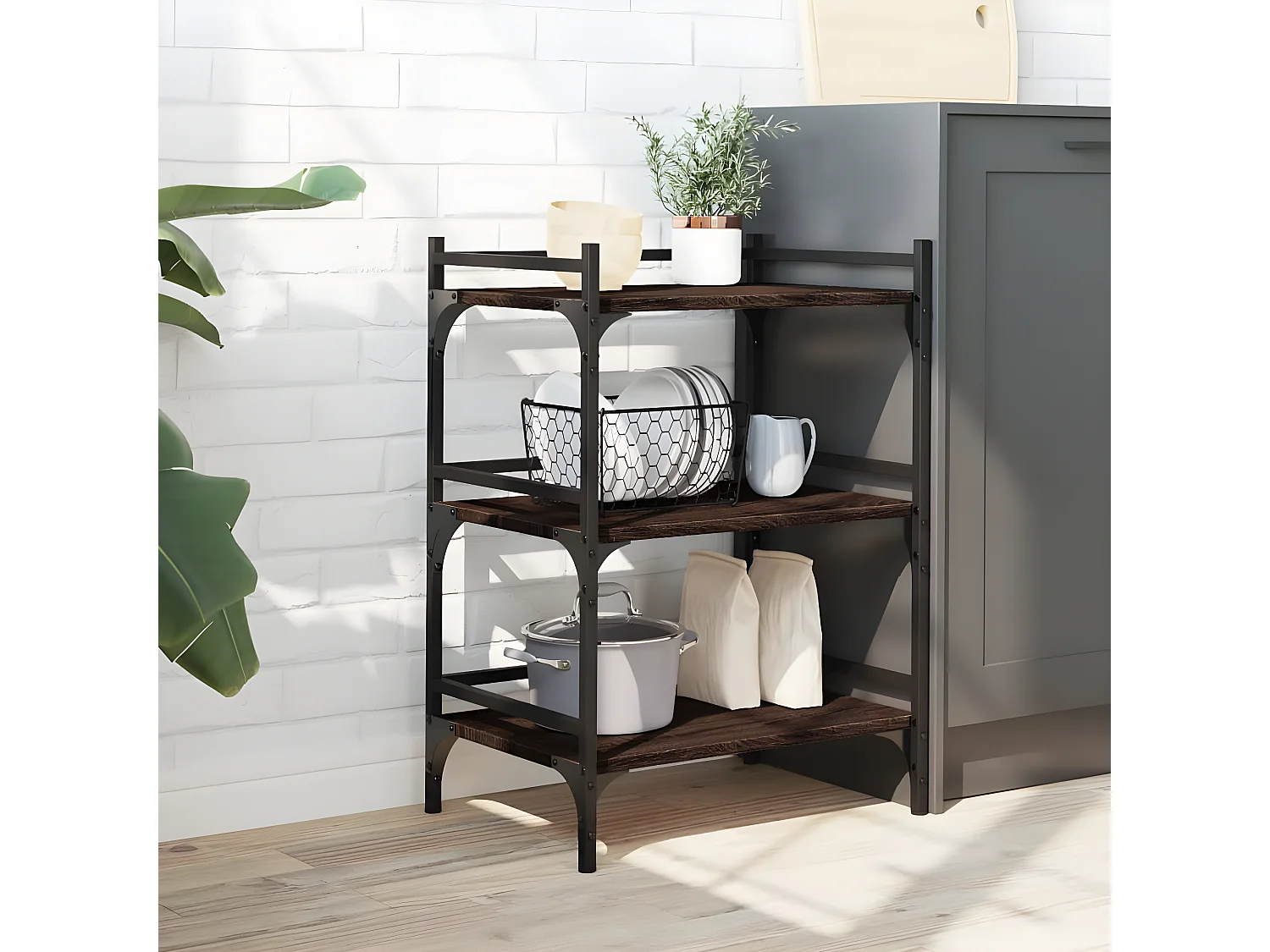 vidaXL Carrito de cocina madera ingeniería marrón roble 50x35x75,5 cm