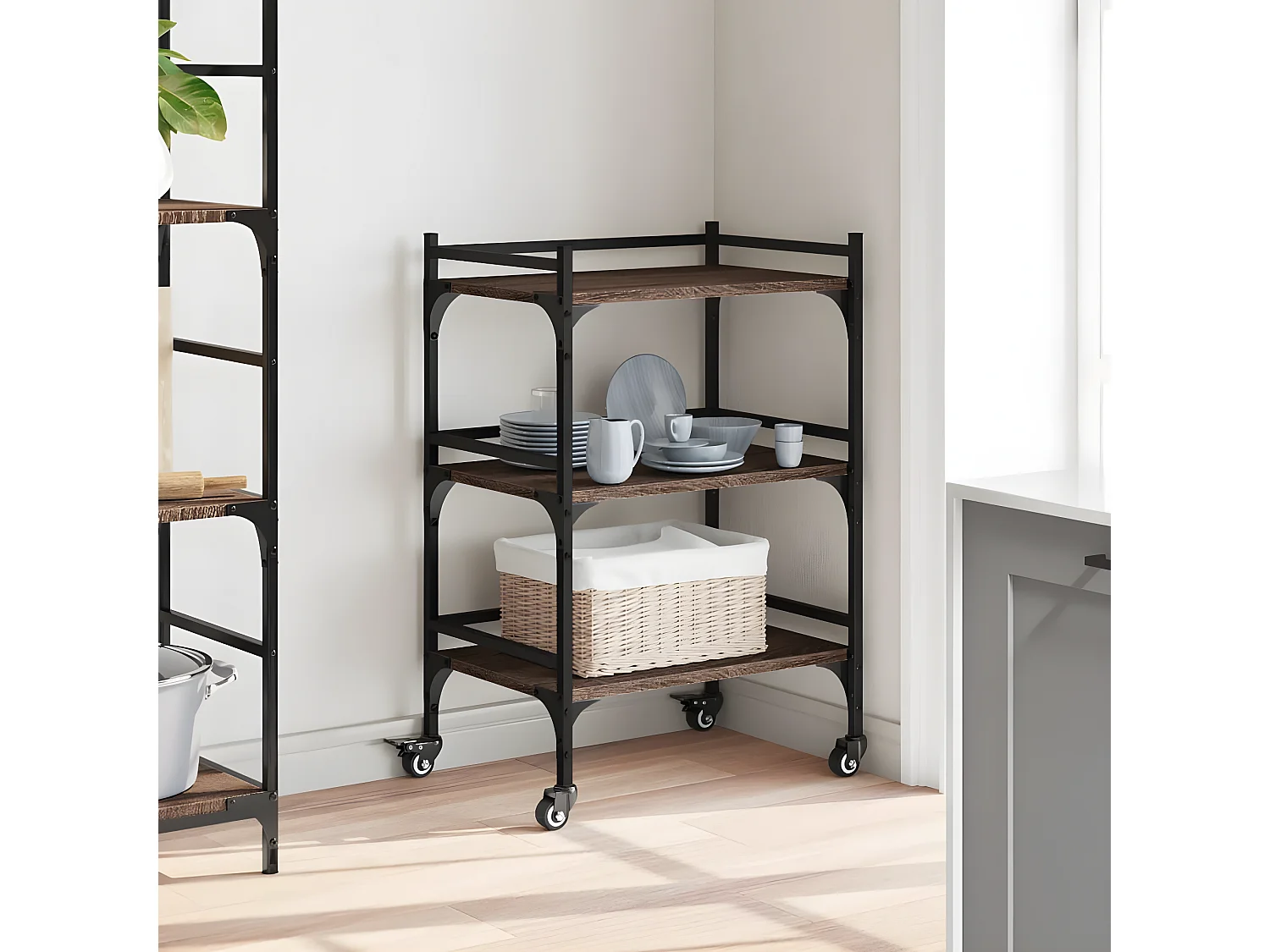 vidaXL Carrito de cocina madera ingeniería marrón roble 50x35x75,5 cm