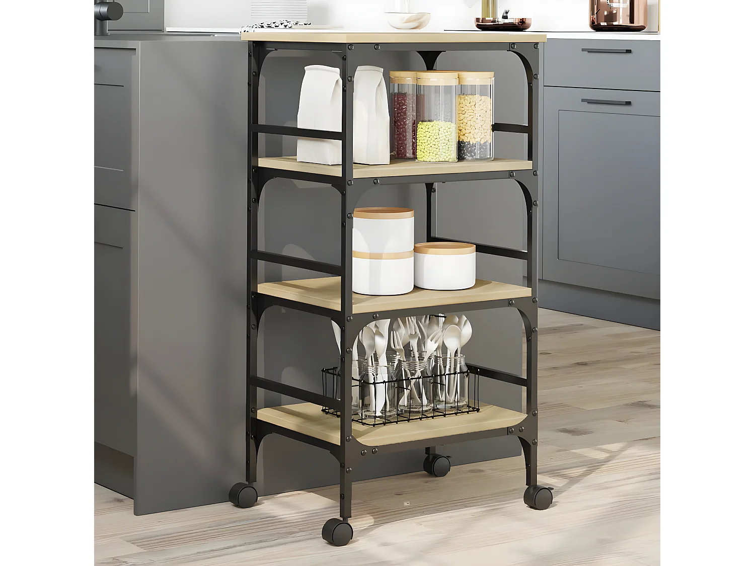 Chariot de cuisine chêne sonoma 45x35x89,5 bois d'ingénierie