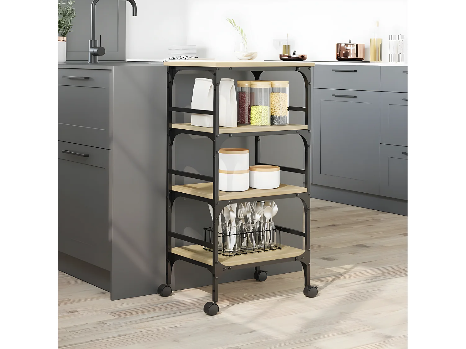 Chariot de cuisine chêne sonoma 45x35x89,5 bois d'ingénierie