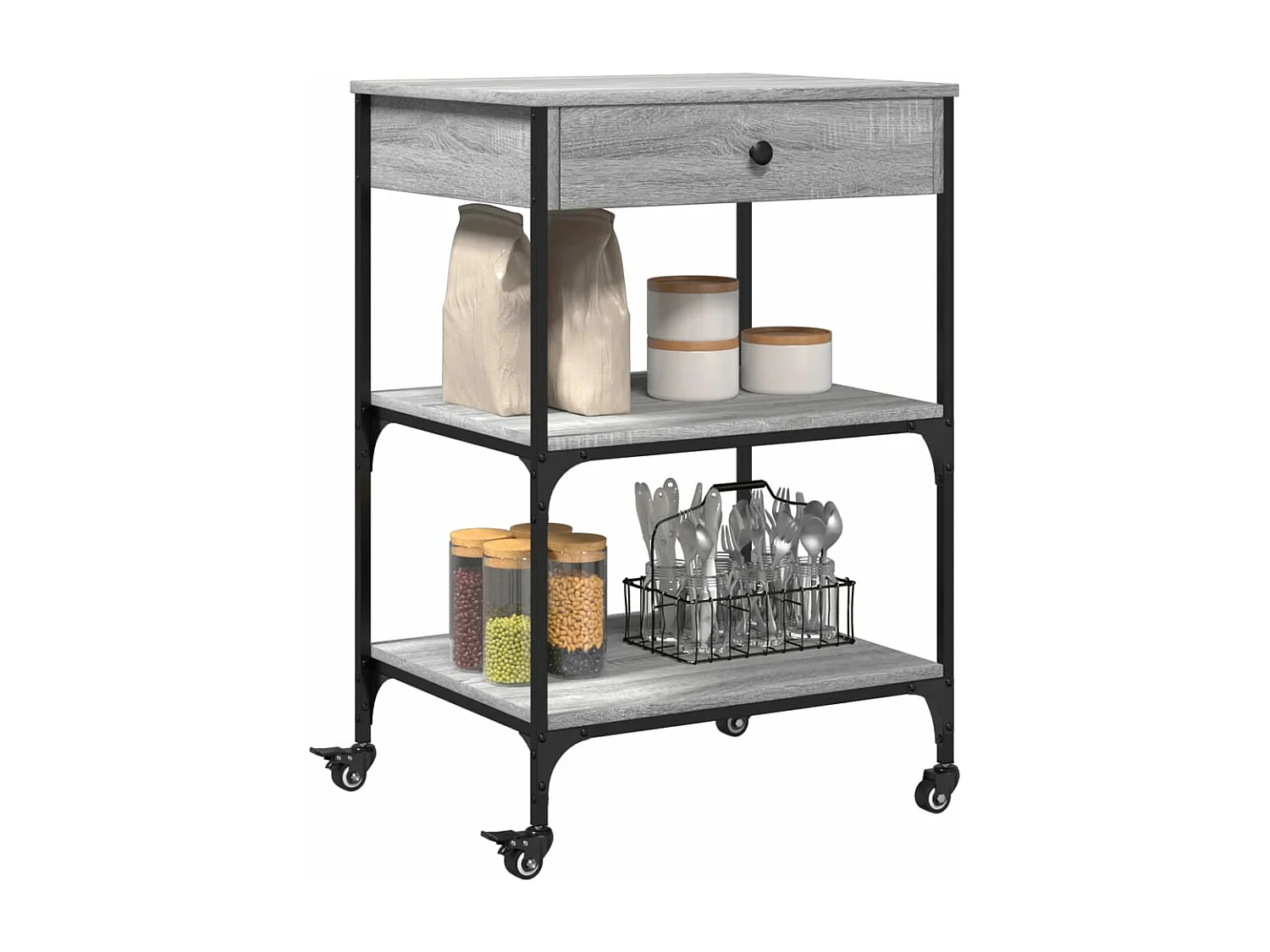 Chariot de cuisine sonoma gris 60x48x89,5 bois d'ingénierie