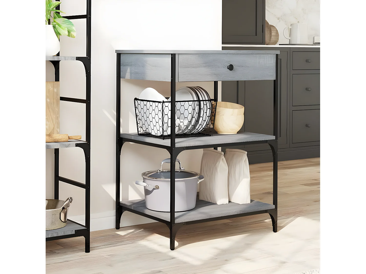 Chariot de cuisine sonoma gris 60x48x89,5 bois d'ingénierie