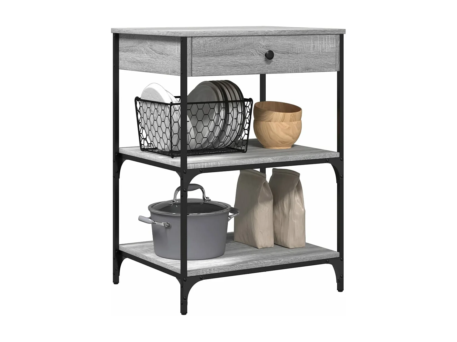 Chariot de cuisine sonoma gris 60x48x89,5 bois d'ingénierie