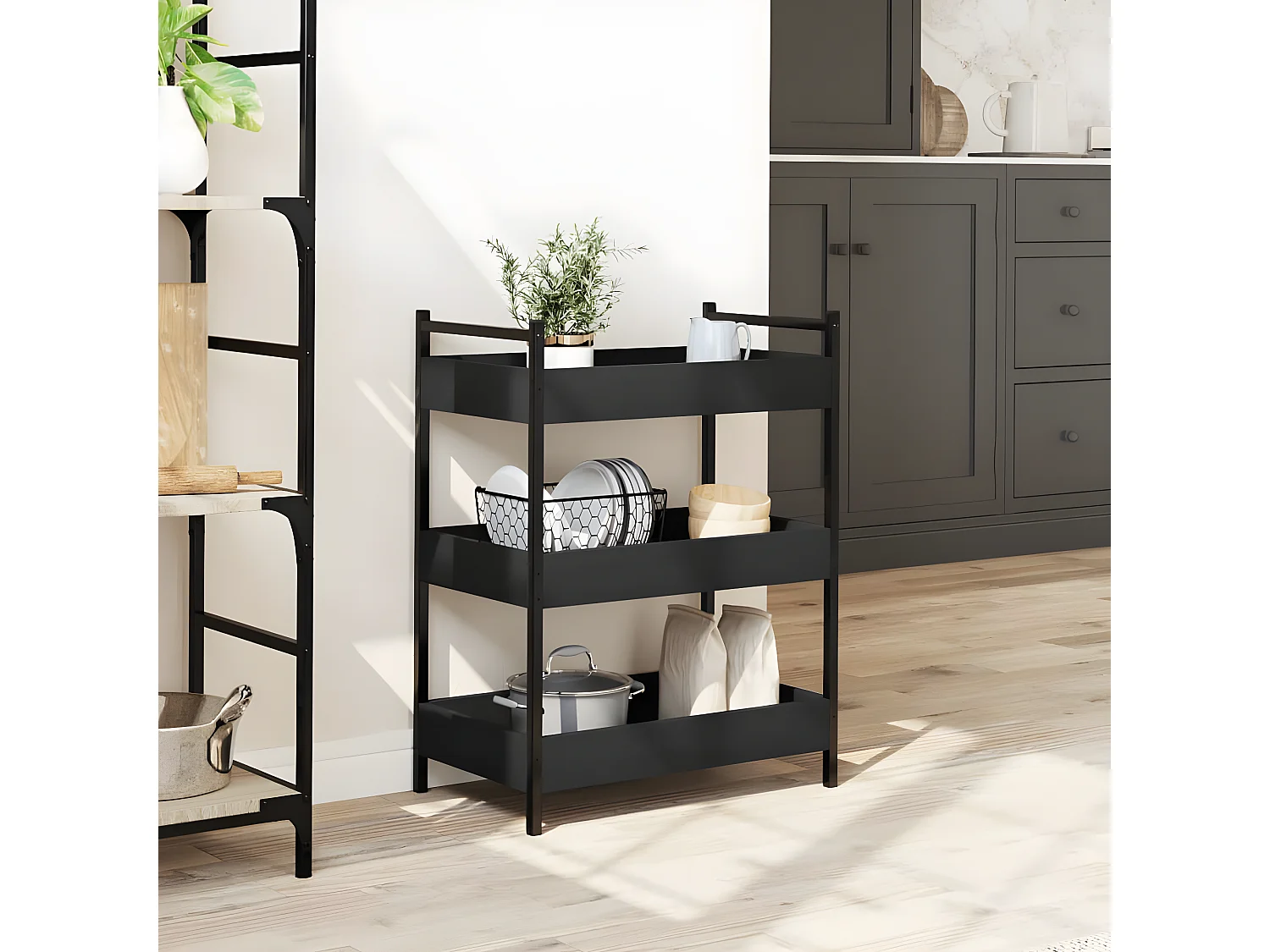 Chariot de cuisine noir 50x30x70 bois d'ingénierie