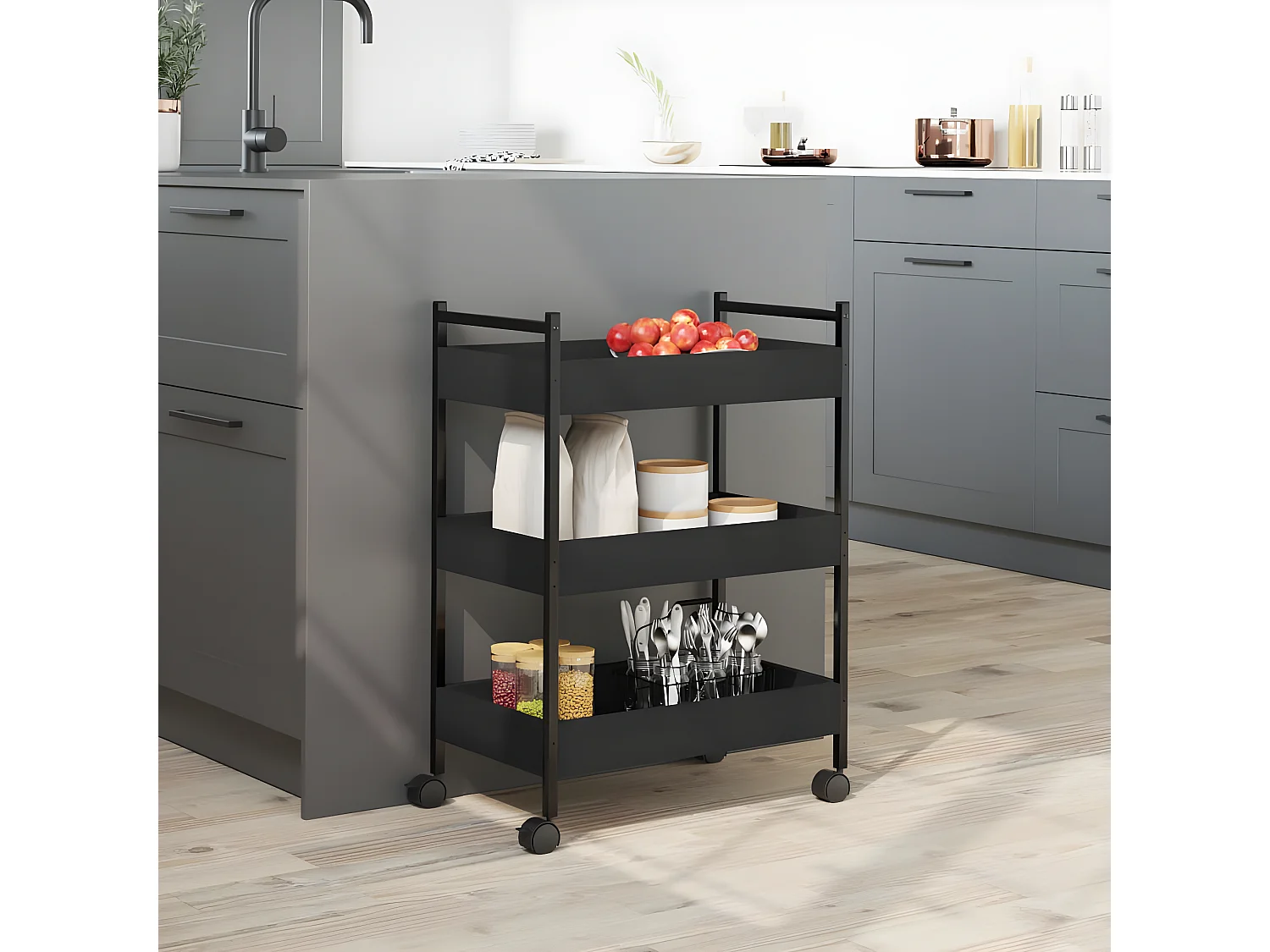 Chariot de cuisine noir 50x30x70 bois d'ingénierie