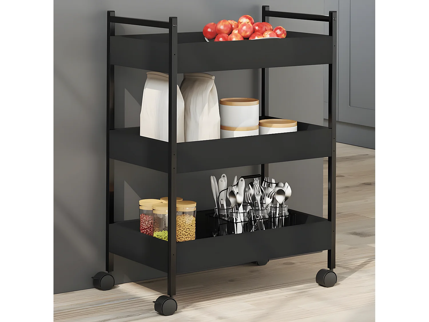 Chariot de cuisine noir 50x30x70 bois d'ingénierie