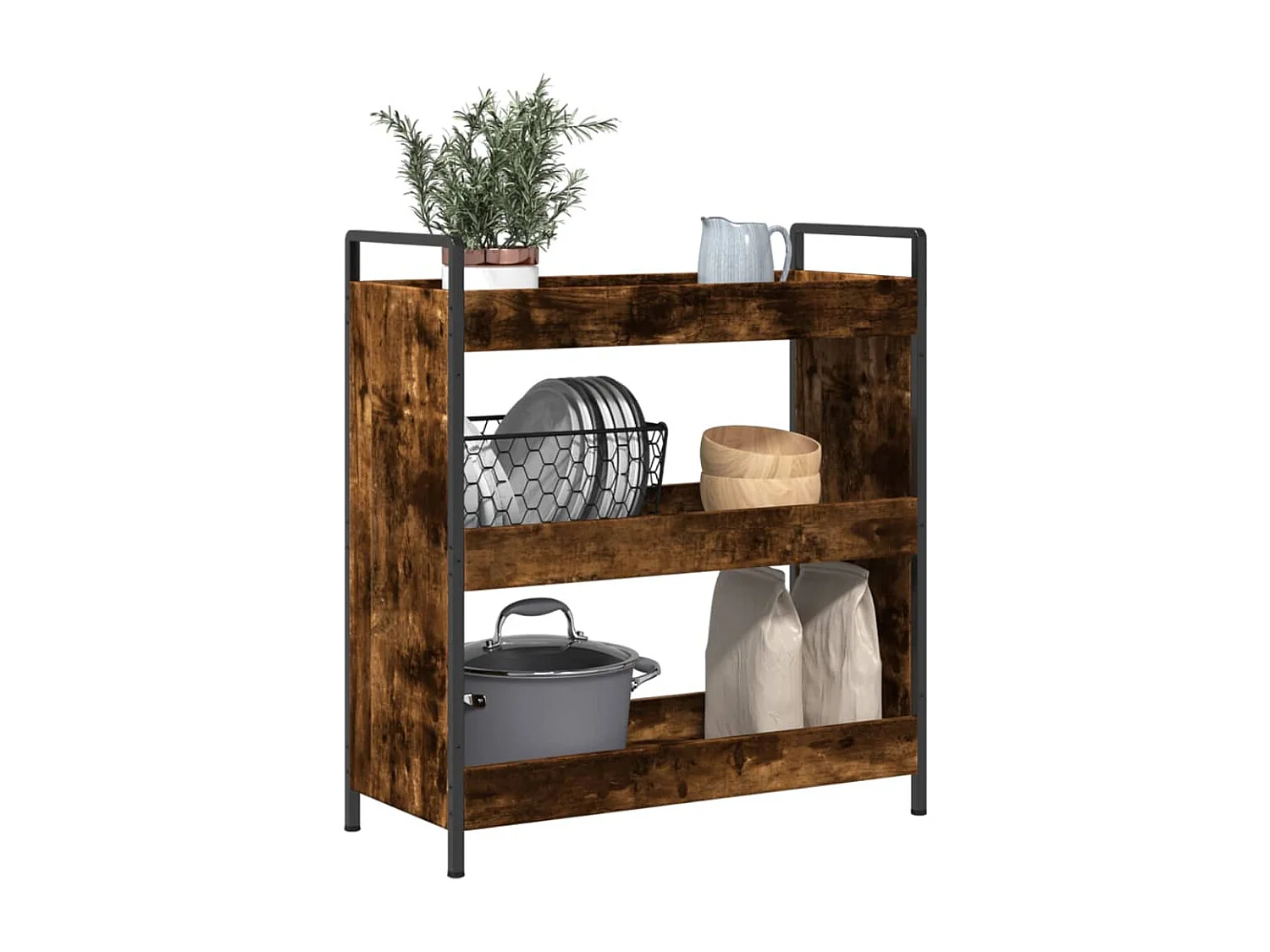 Chariot de cuisine chêne fumé 70x30x82 bois d'ingénierie